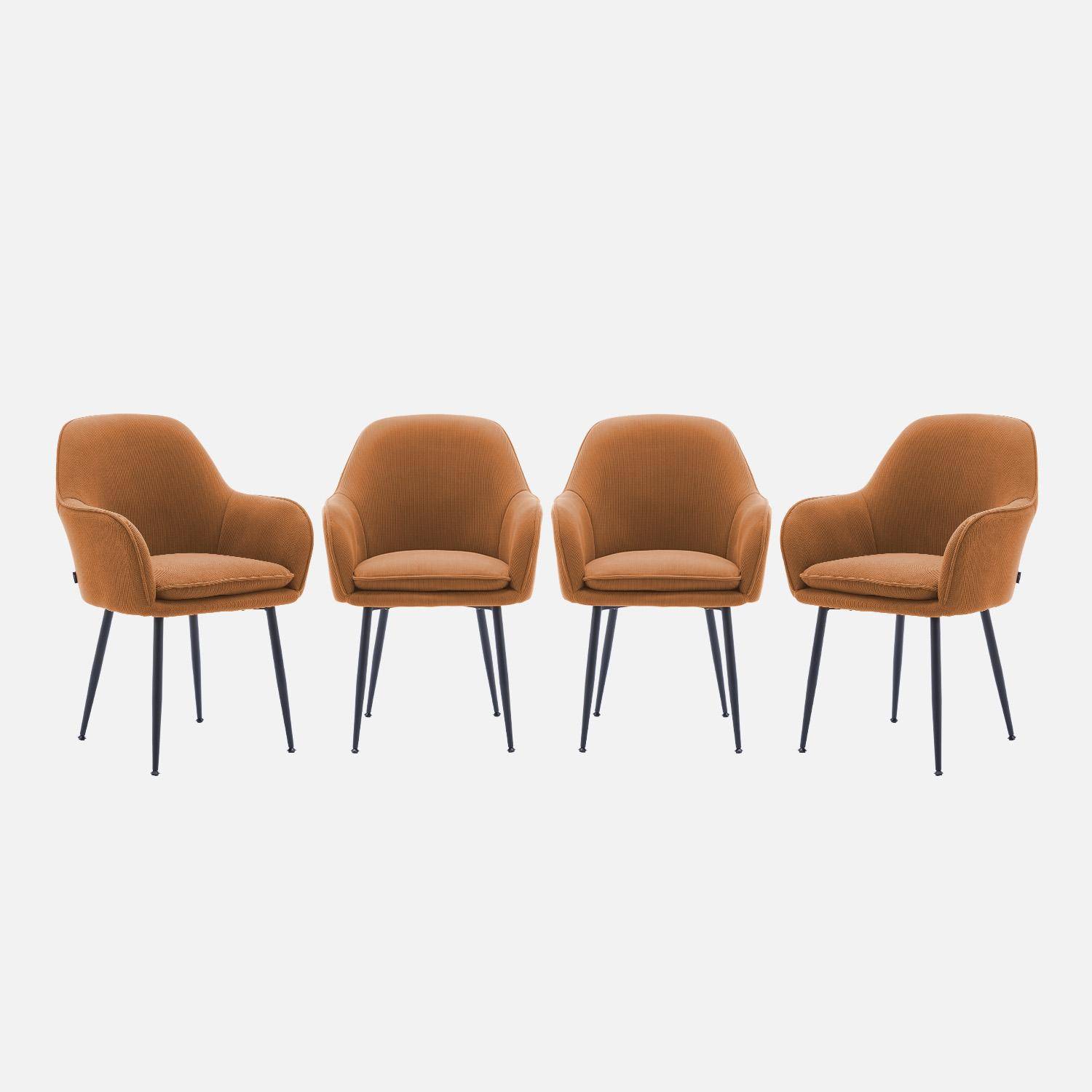 Set van 4 camel corduroy fauteuils met matzwarte metalen poten, B 57 x D 59 x H 84,5cm,sweeek,Photo2