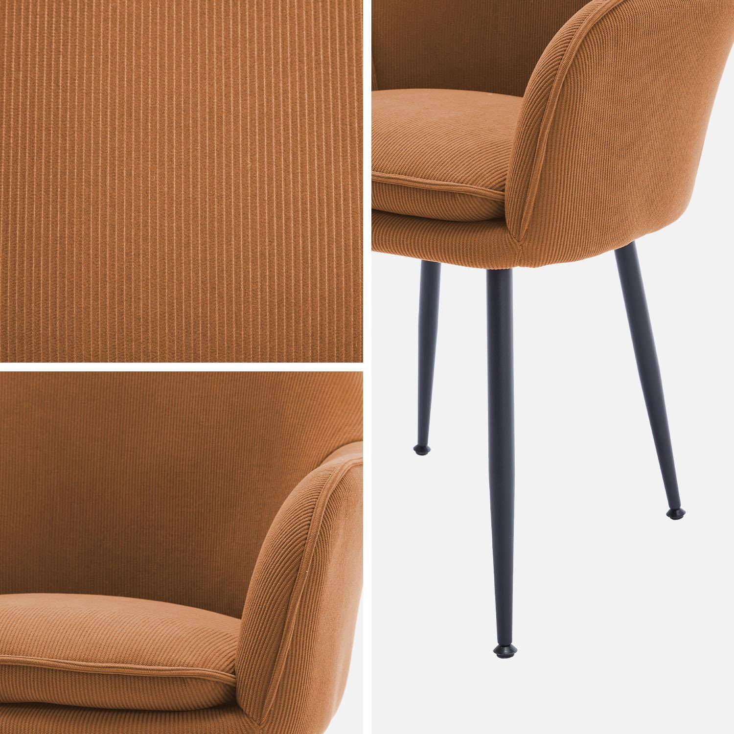 Set van 4 camel corduroy fauteuils met matzwarte metalen poten, B 57 x D 59 x H 84,5cm,sweeek,Photo8