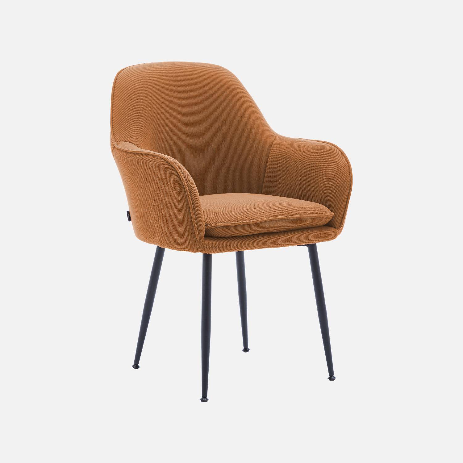Set van 4 camel corduroy fauteuils met matzwarte metalen poten, B 57 x D 59 x H 84,5cm,sweeek,Photo5