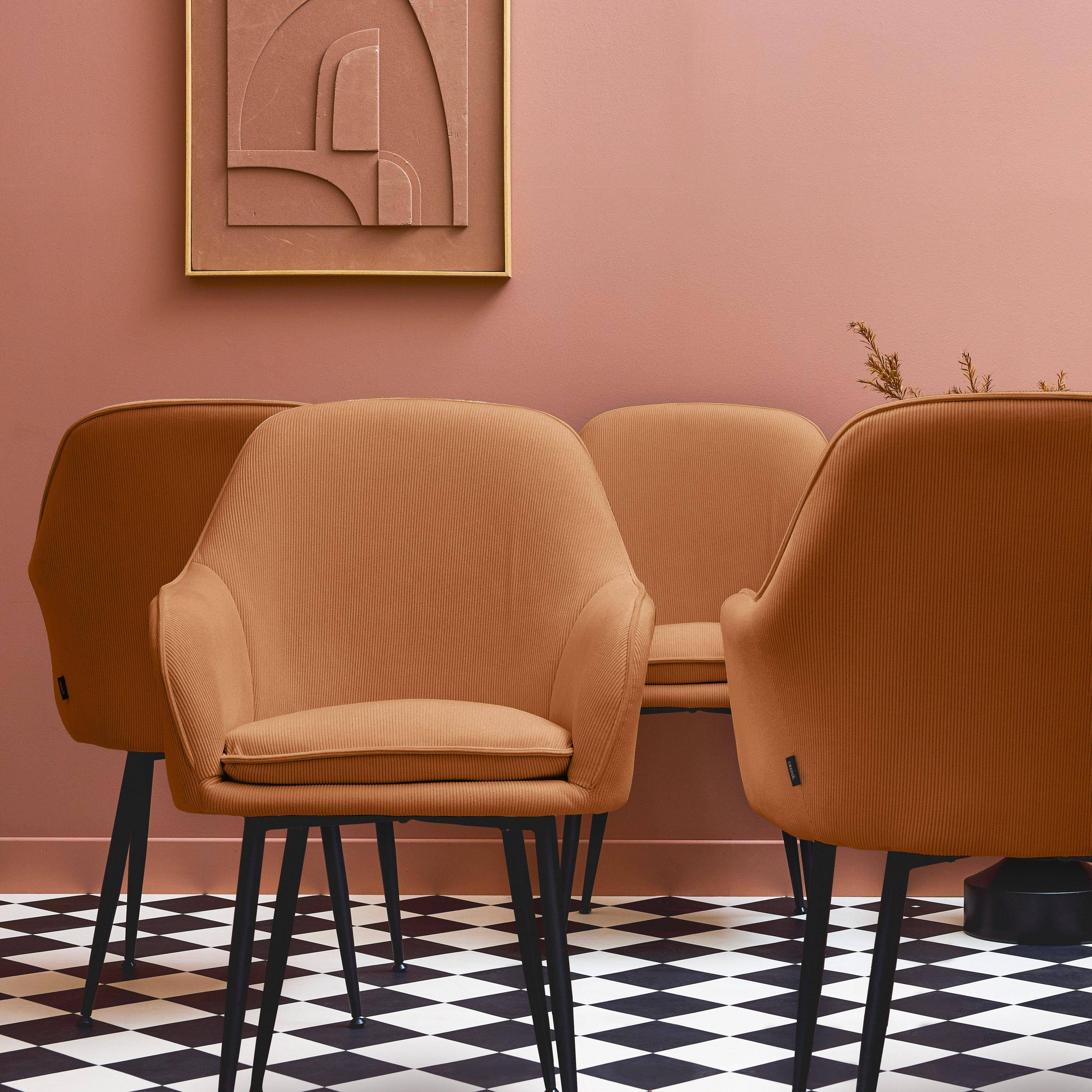 Set van 4 camel corduroy fauteuils met matzwarte metalen poten, B 57 x D 59 x H 84,5cm Photo2
