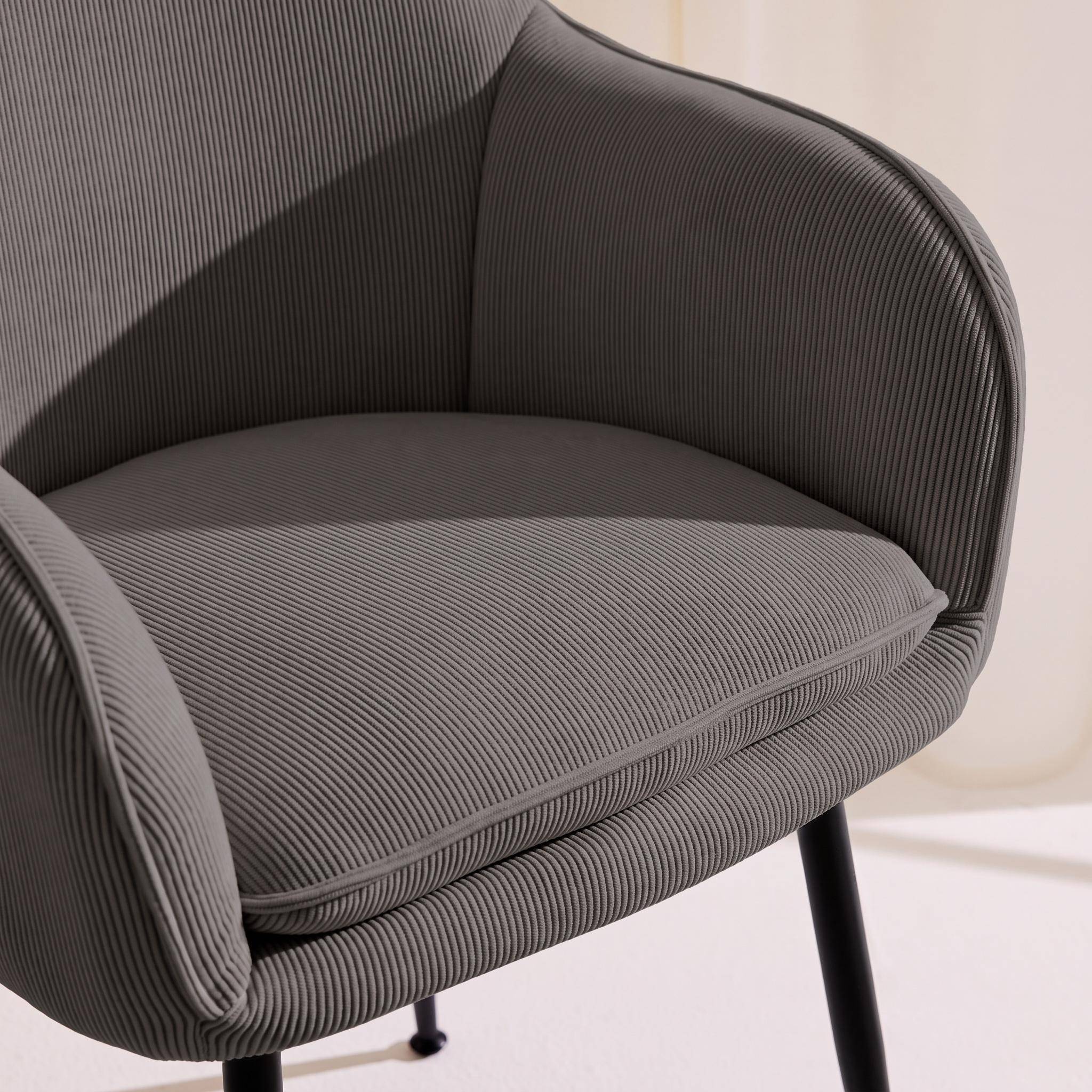 Lot de 4 fauteuils en velours côtelé gris foncé et pieds en métal noir mat, L 57 x P 59 x H 84,5cm,sweeek,Photo3