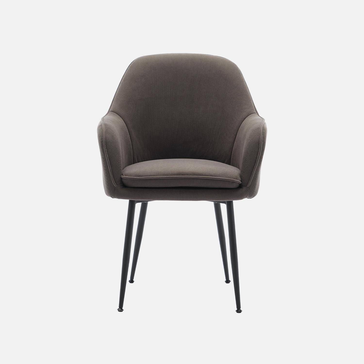 Set van 4 donkergrijze corduroy fauteuils met matzwarte metalen poten, B 57 x D 59 x H 84,5cm Photo5