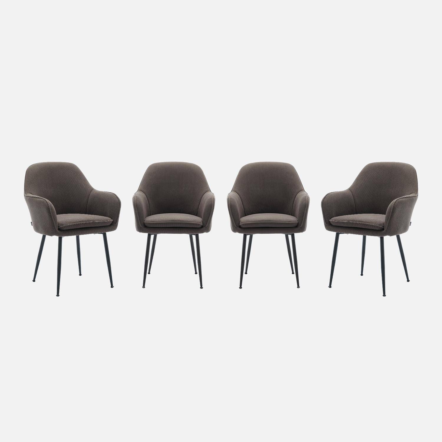 Set van 4 donkergrijze corduroy fauteuils met matzwarte metalen poten, B 57 x D 59 x H 84,5cm Photo3