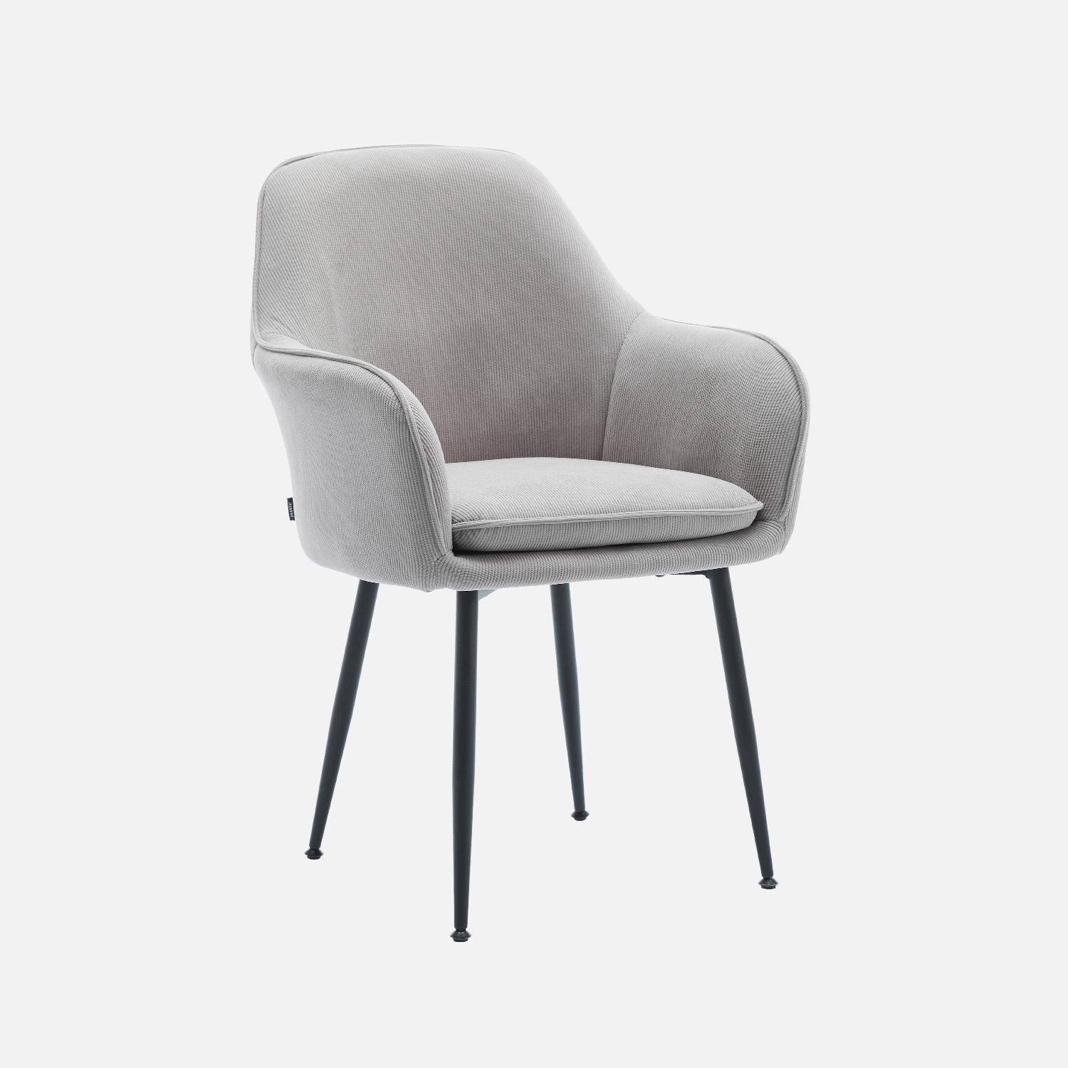Set van 4 lichtgrijze corduroy fauteuils met matzwarte metalen poten, B 57 x D 59 x H 84,5cm Photo4
