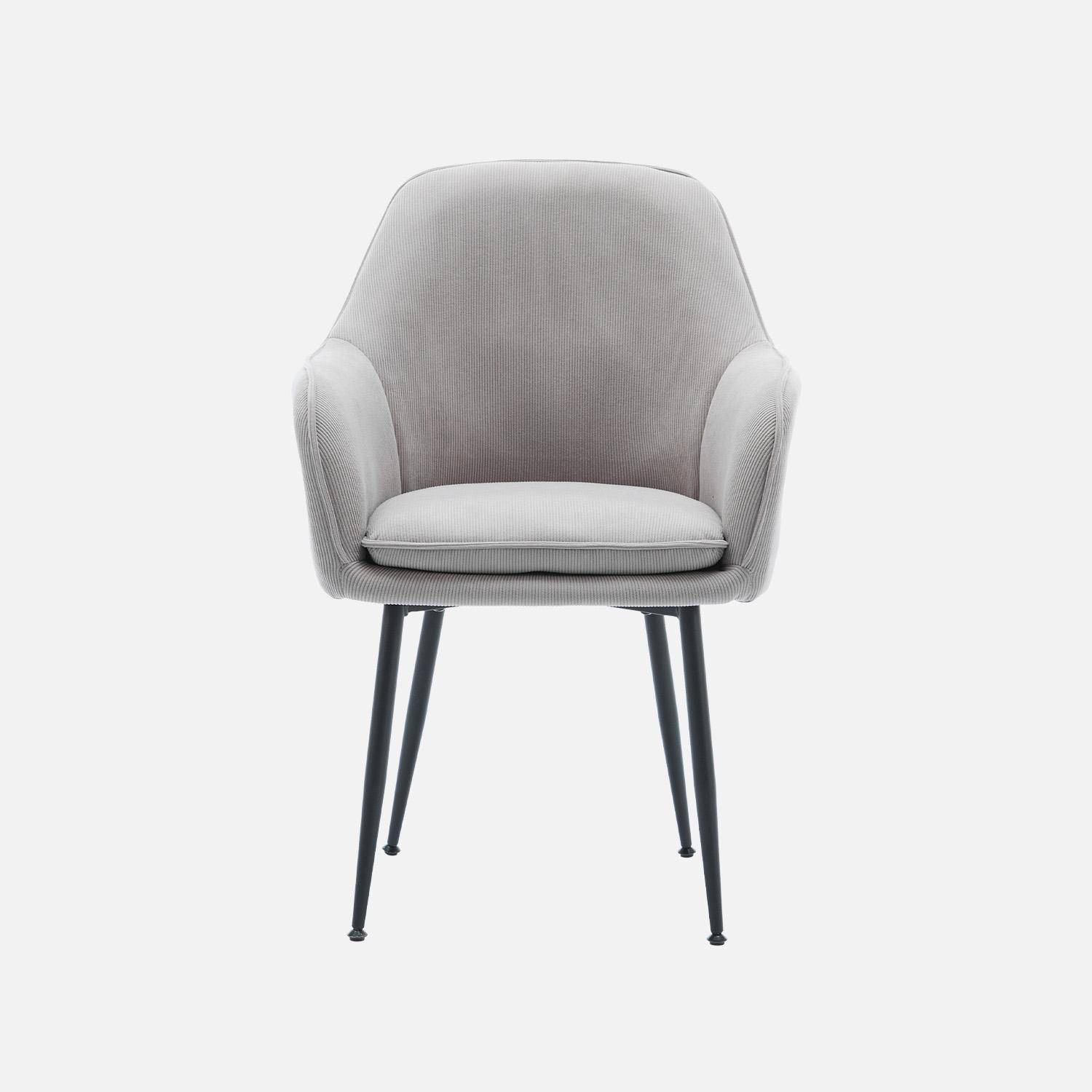 Set van 4 lichtgrijze corduroy fauteuils met matzwarte metalen poten, B 57 x D 59 x H 84,5cm Photo5