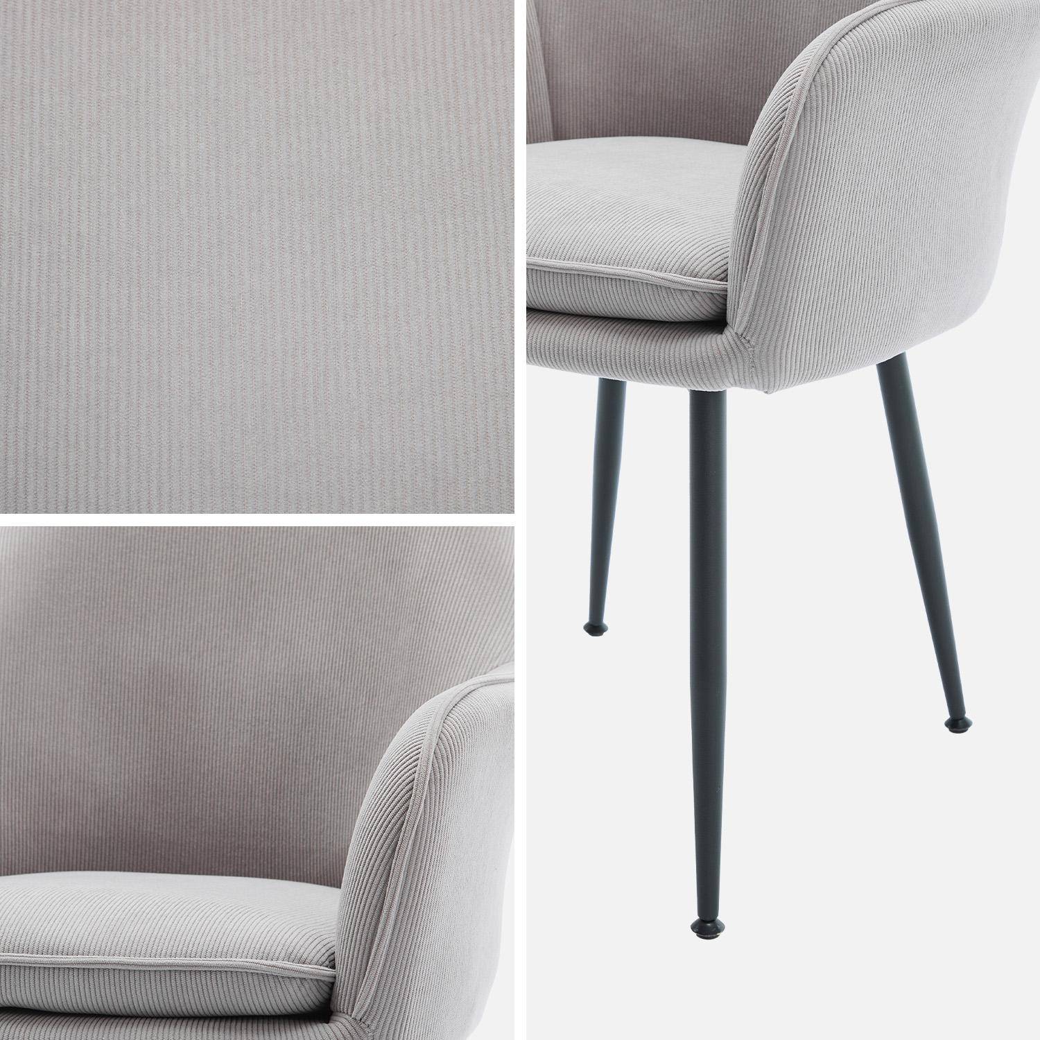 Set van 4 lichtgrijze corduroy fauteuils met matzwarte metalen poten, B 57 x D 59 x H 84,5cm Photo7