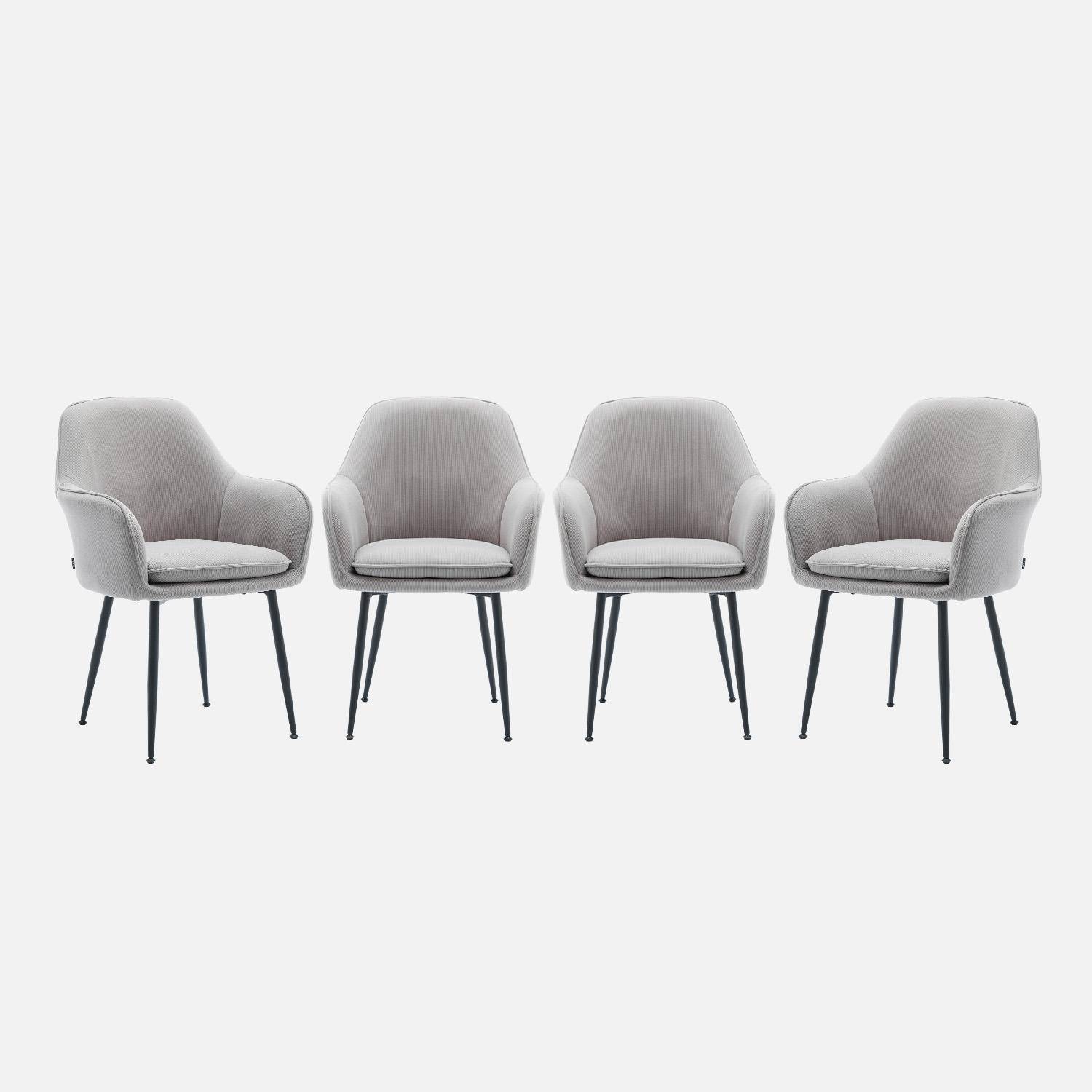 Set van 4 lichtgrijze corduroy fauteuils met matzwarte metalen poten, B 57 x D 59 x H 84,5cm Photo3