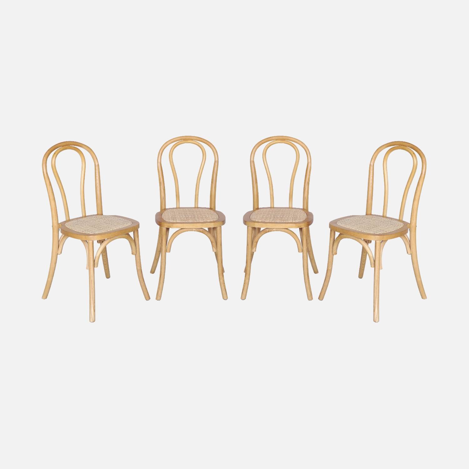 Lot de 4 chaises vintage en bois avec assise en rotin, naturel | sweeek