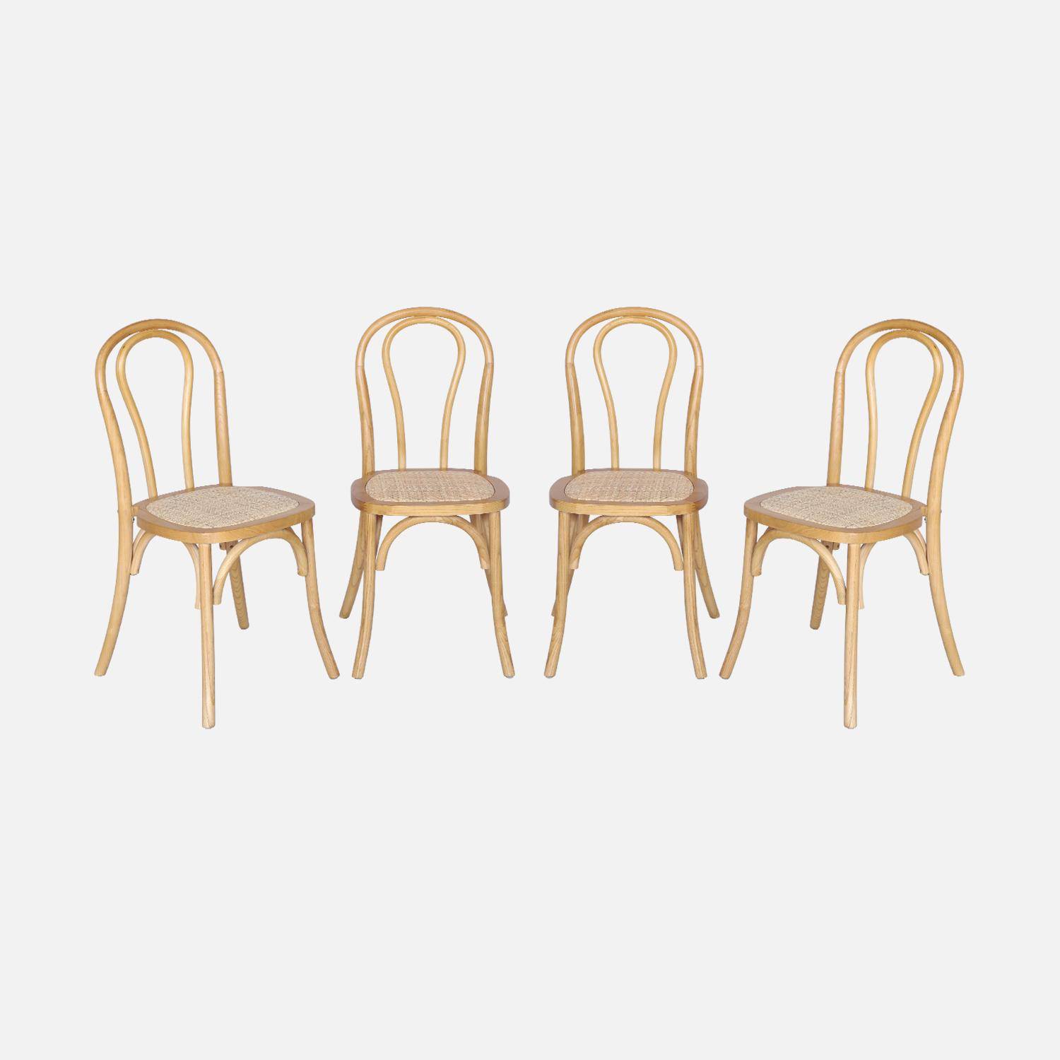 Cadeira de madeira e rattan com encosto arredondado, set de 4, Bastille, Natural, 48x49.5x90 cm,sweeek,Photo2