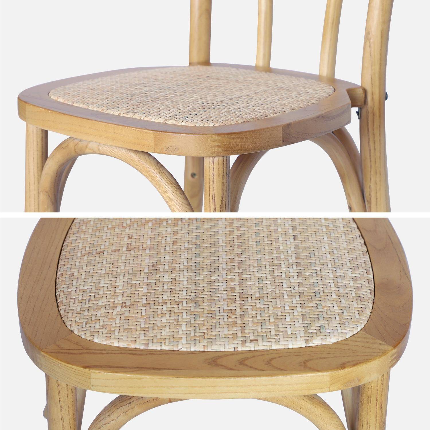 Set van 4 vintage houten stoelen met rotan zitting en afgeronde rugleuning, natuurlijke houtkleur, L 48 x D 49,5 x H 90cm. Photo6