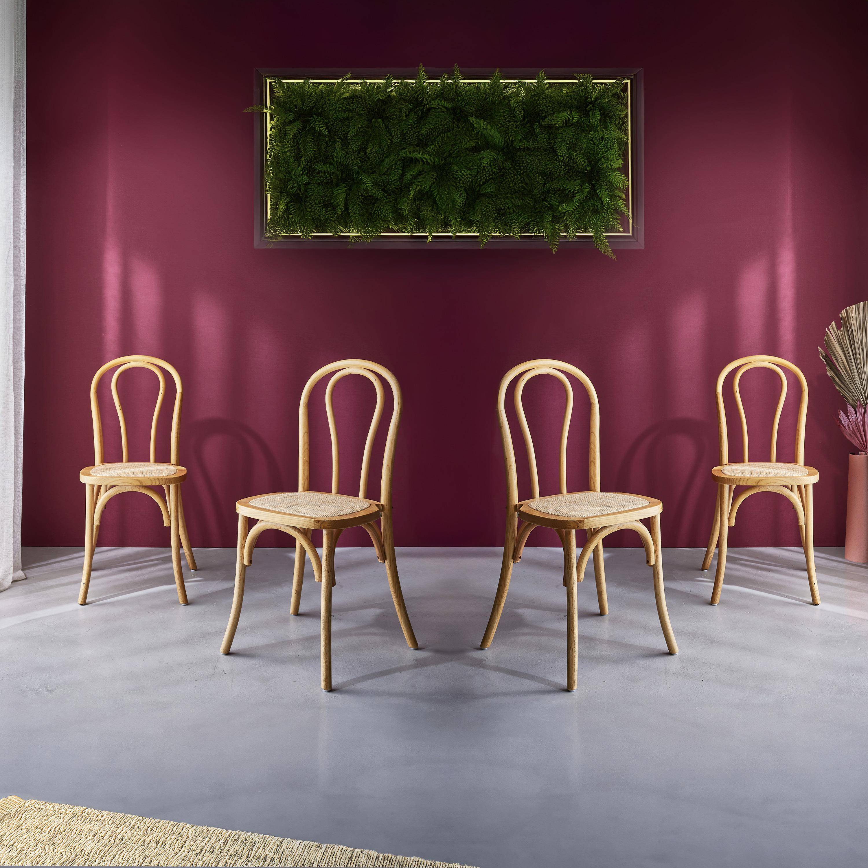 Cadeira de madeira e rattan com encosto arredondado, set de 4, Bastille, Natural, 48x49.5x90 cm Photo1