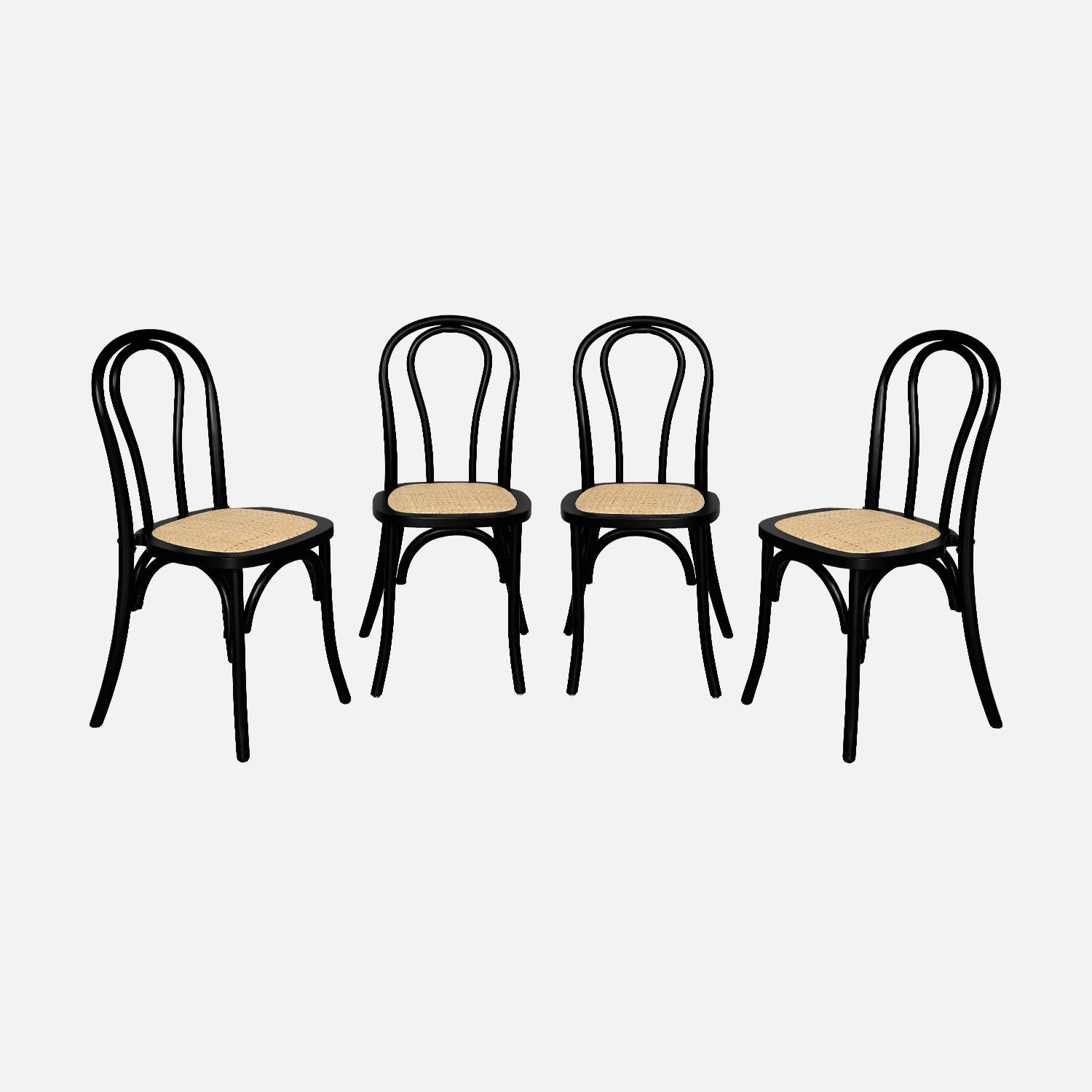 Set van 4 vintage houten stoelen met rotan zitvlak, zwart
