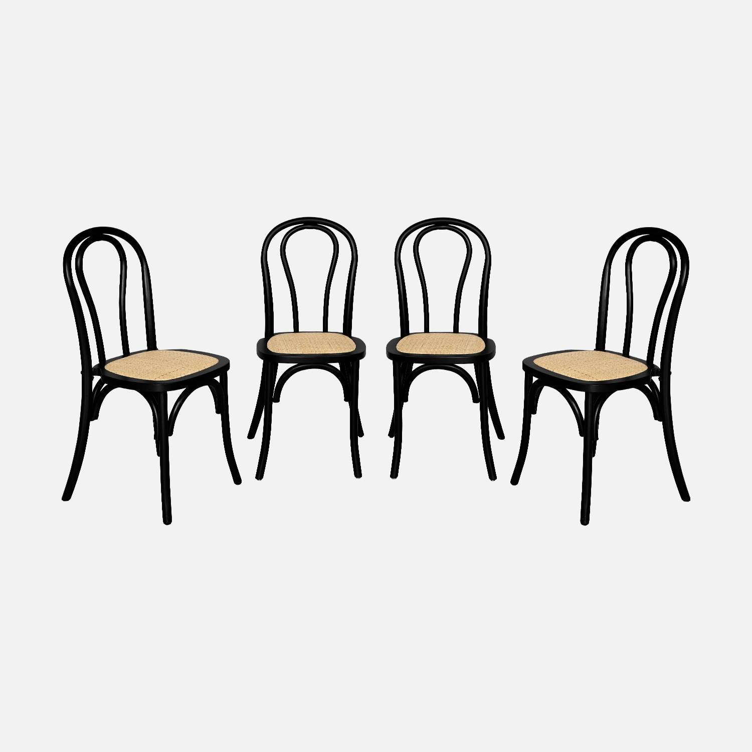 Lot de 4 chaises vintage en bois avec assise en rotin, noir | sweeek