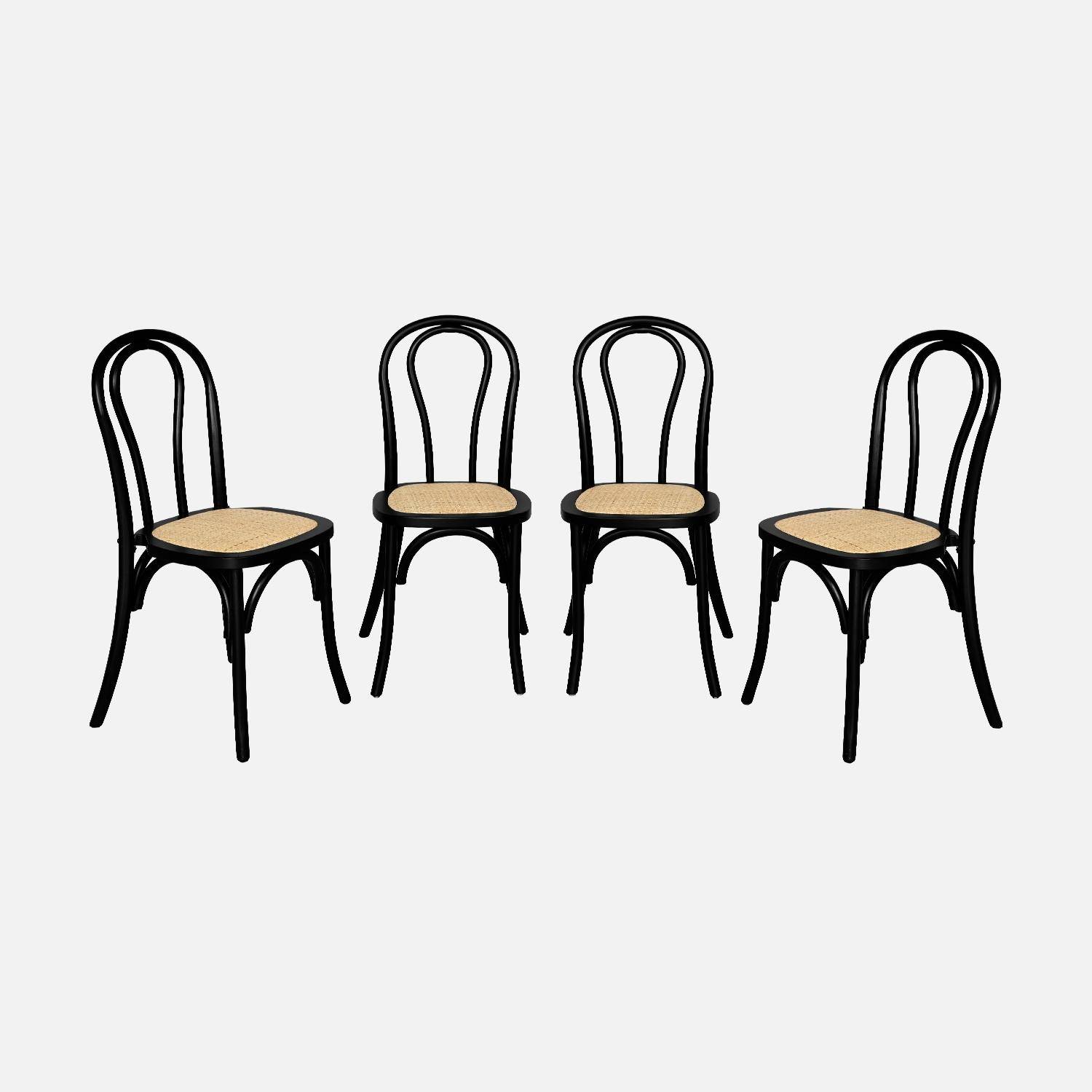 Lot de 4 chaises vintage en bois avec assise en rotin et dossier arrondi, coloris noir, L 48 x P 49,5 x H 90cm Photo2