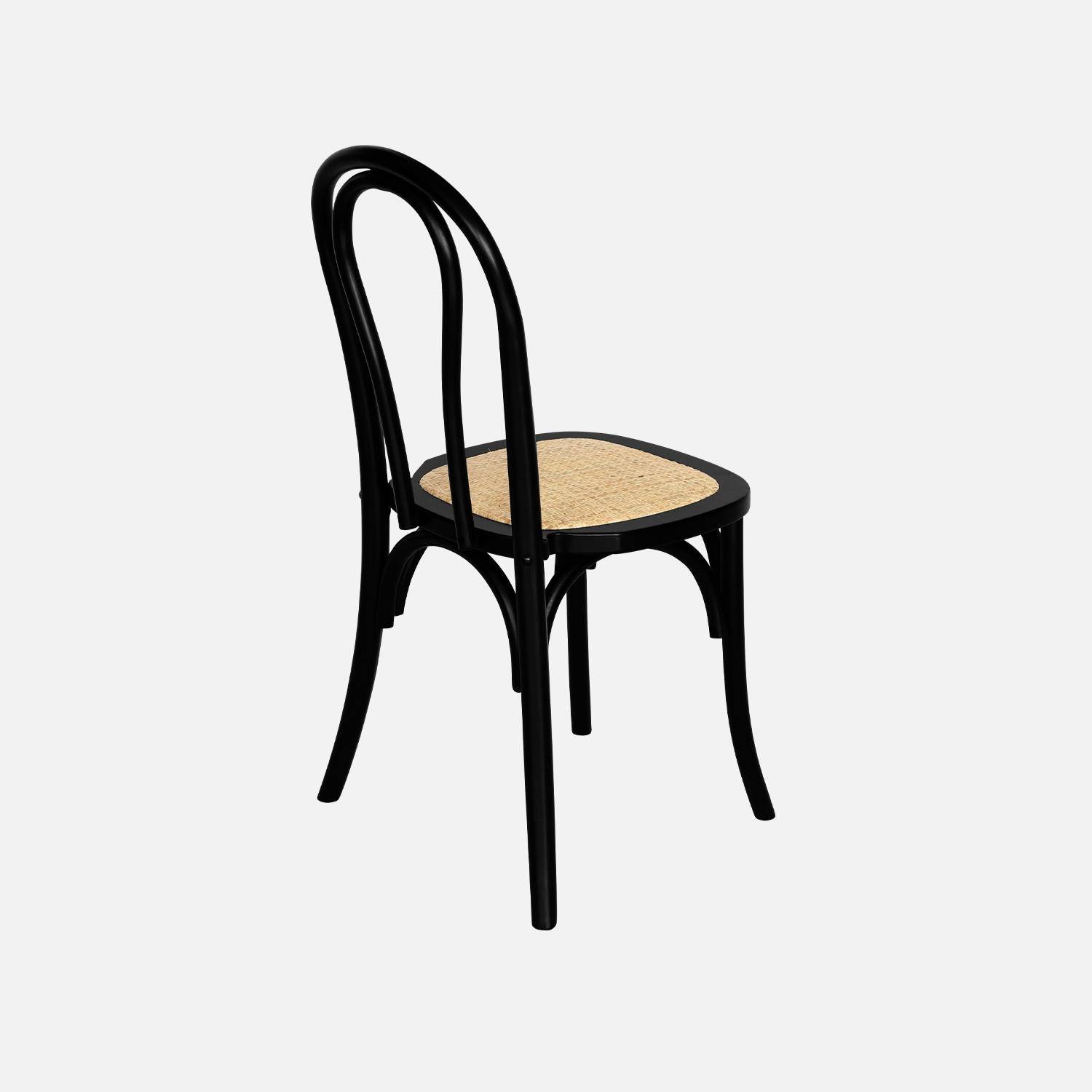 Lot de 4 chaises vintage en bois avec assise en rotin et dossier arrondi, coloris noir, L 48 x P 49,5 x H 90cm Photo4