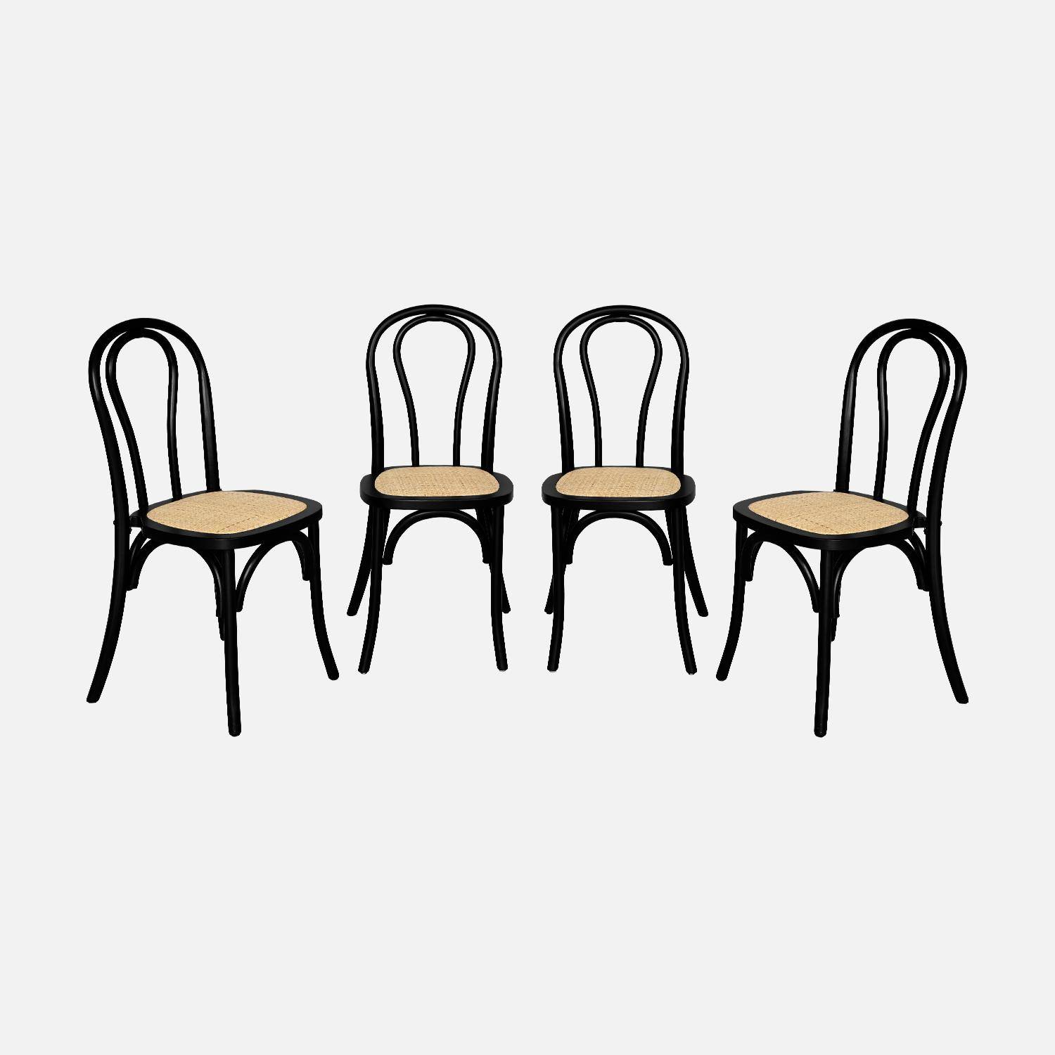 Set di 4 sedie in legno e rattan con schienale arrotondato, Bastille, Nero, 48x49.5x90 cm,sweeek,Photo2