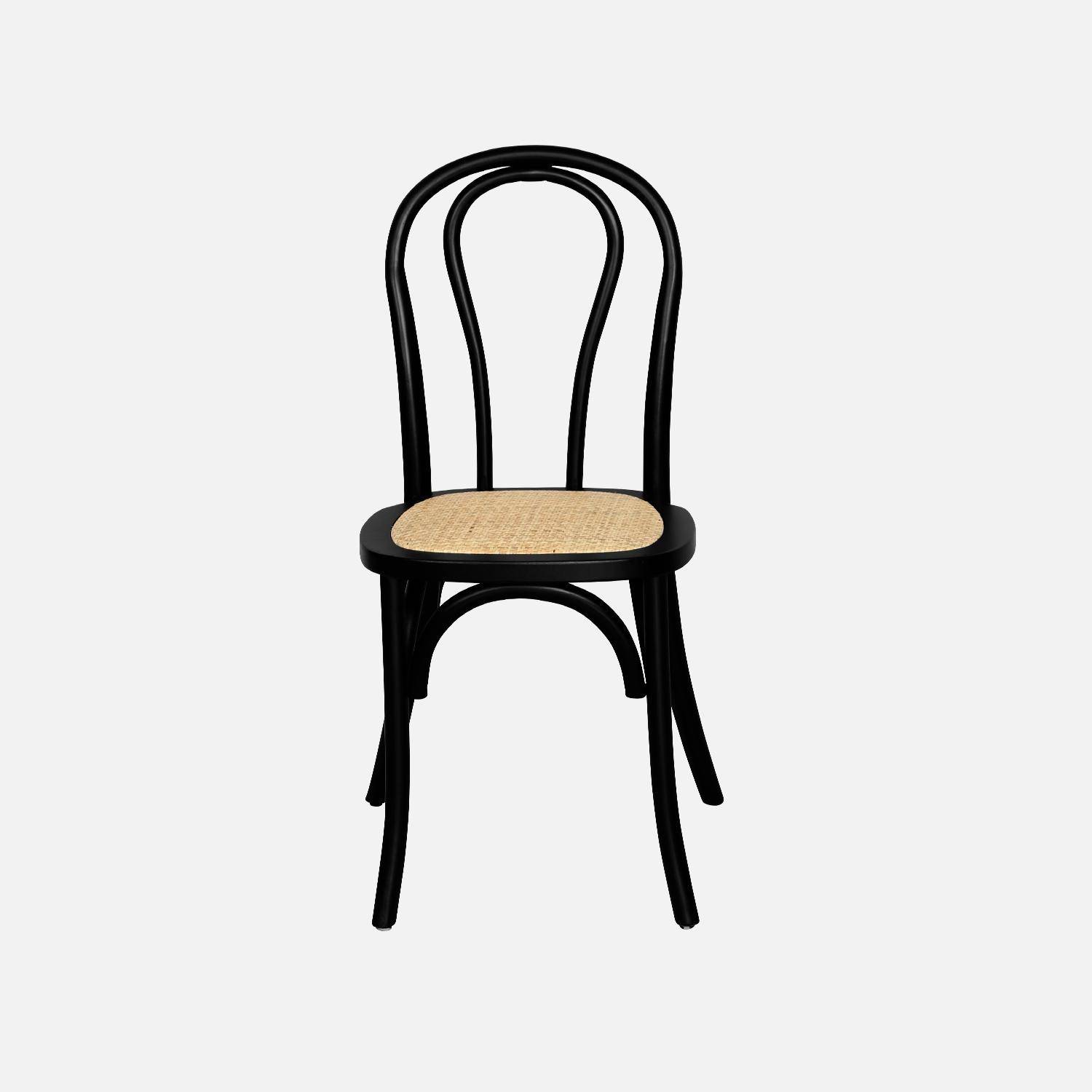 Lot de 4 chaises vintage en bois avec assise en rotin et dossier arrondi, coloris noir, L 48 x P 49,5 x H 90cm Photo3
