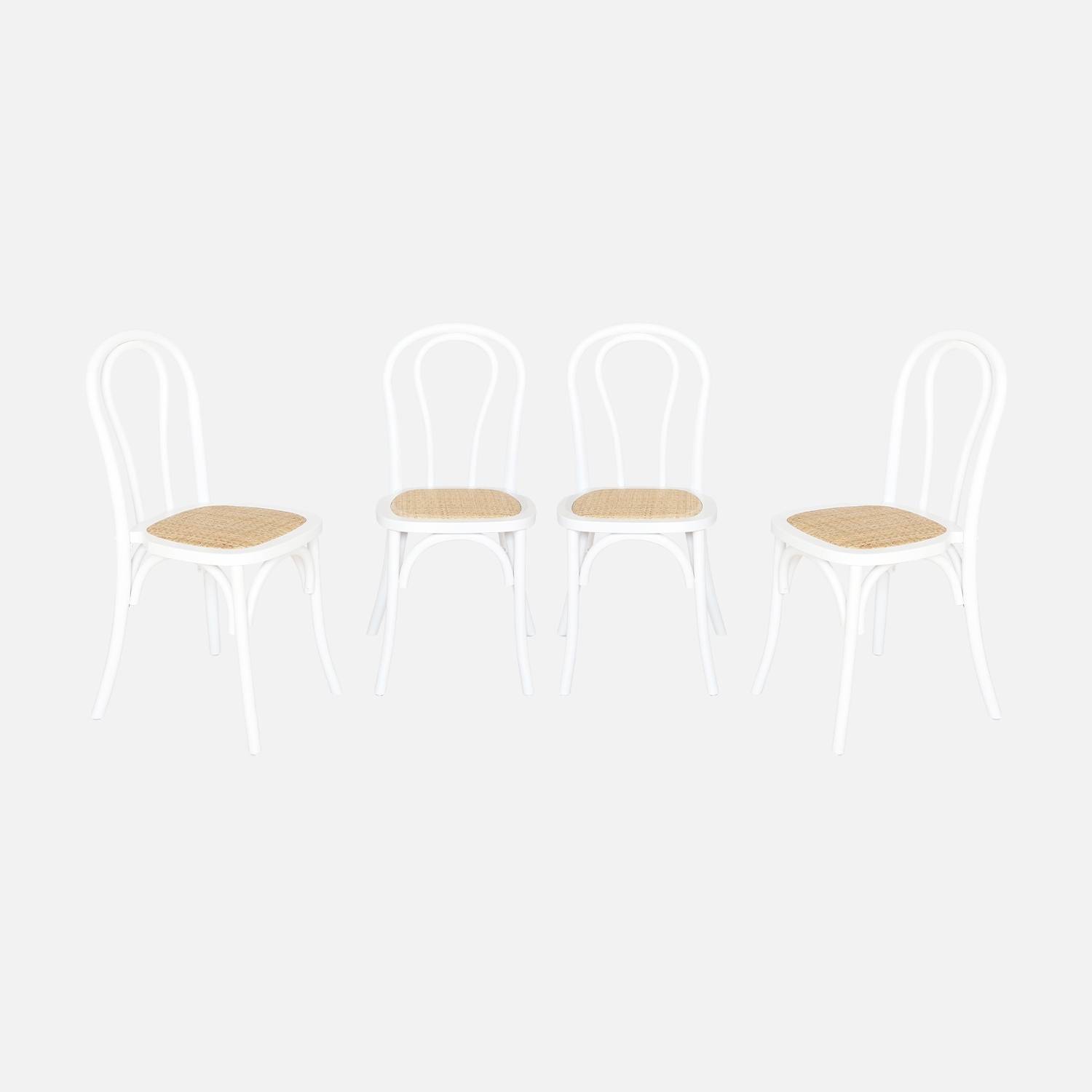 Set van 4 vintage houten stoelen met rotan zitting, wit