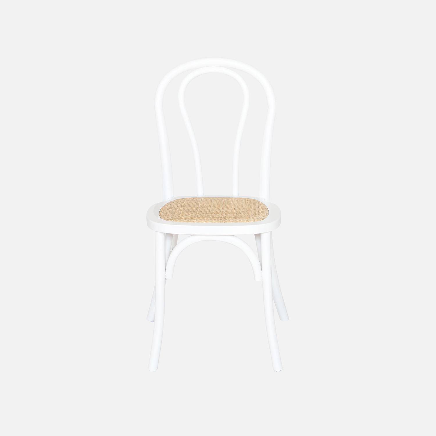 Set di 4 sedie in legno e rattan con schienale arrotondato, Bastille, Bianco, 48x49.5x90 cm,sweeek,Photo3