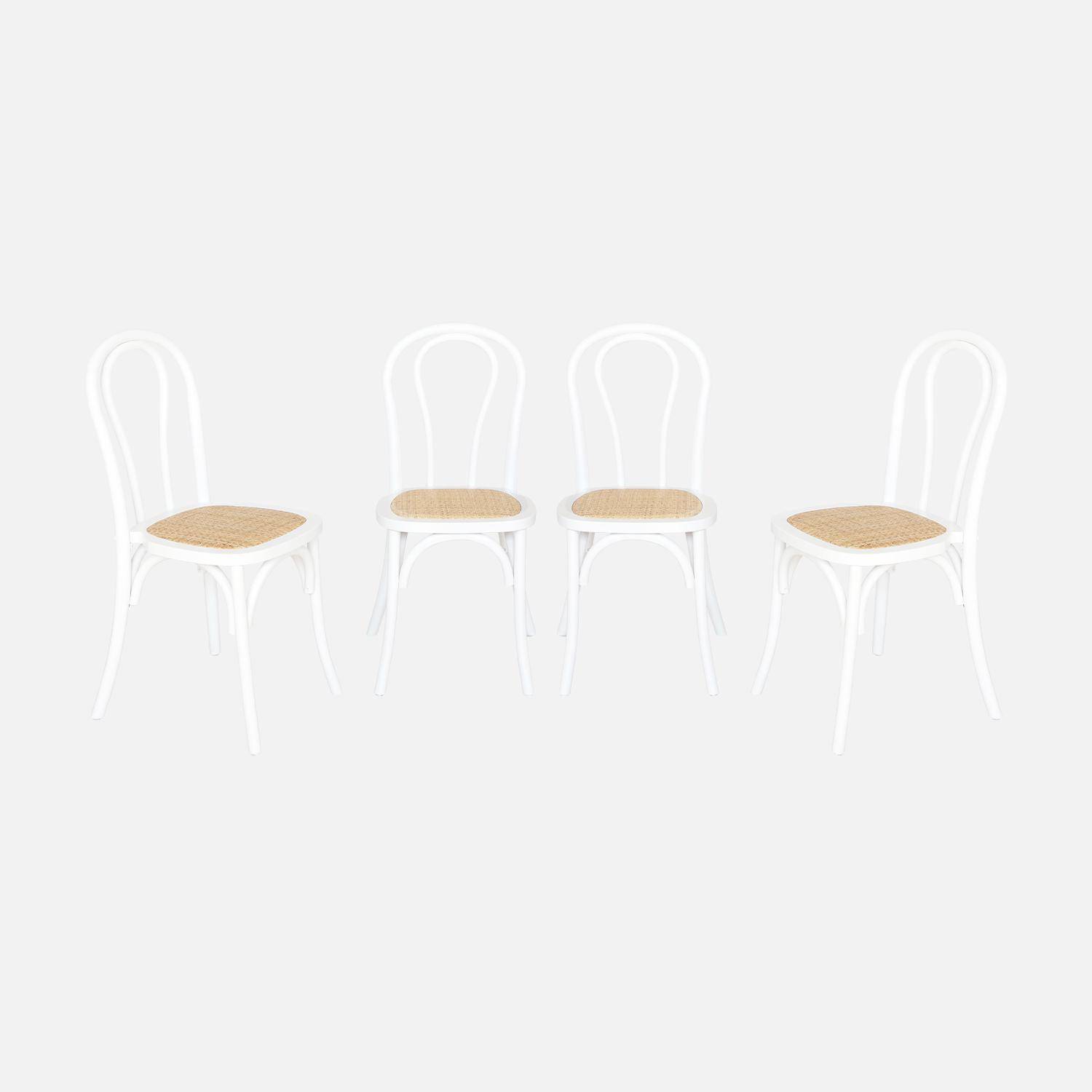 Set di 4 sedie in legno e rattan con schienale arrotondato, Bastille, Bianco, 48x49.5x90 cm Photo2