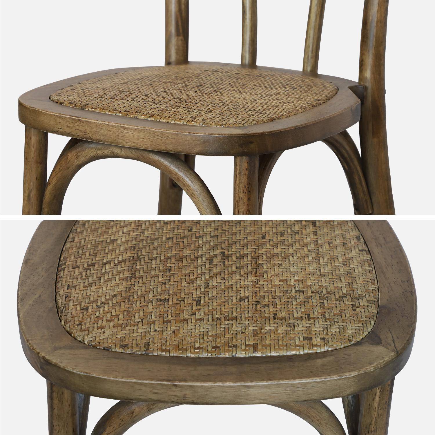 Lot de 4 chaises vintage en bois avec assise en rotin et dossier arrondi, coloris marron vieilli, L 48 x P 49,5 x H 90cm Photo6