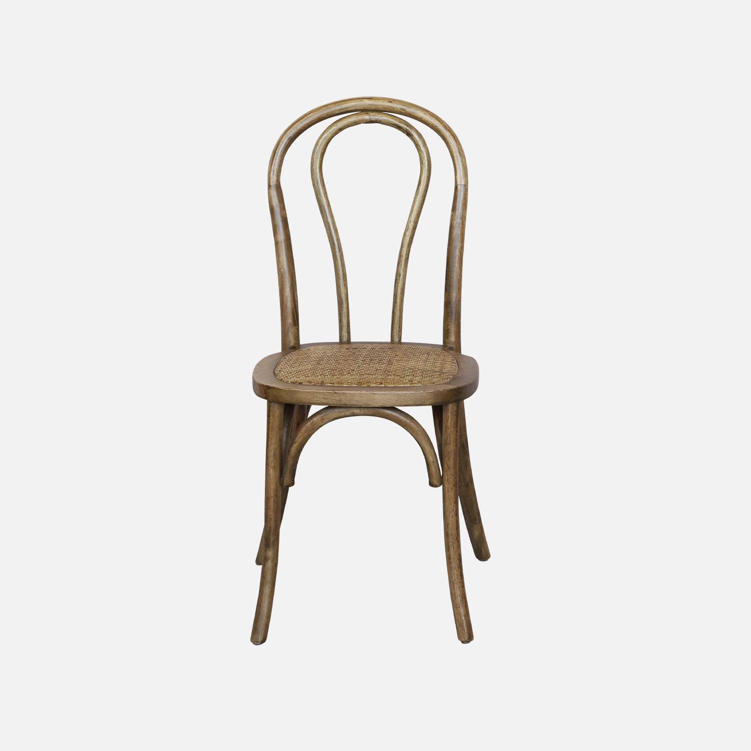 Lot de 4 chaises vintage en bois avec assise en rotin et dossier arrondi, coloris marron vieilli, L 48 x P 49,5 x H 90cm,sweeek,Photo3