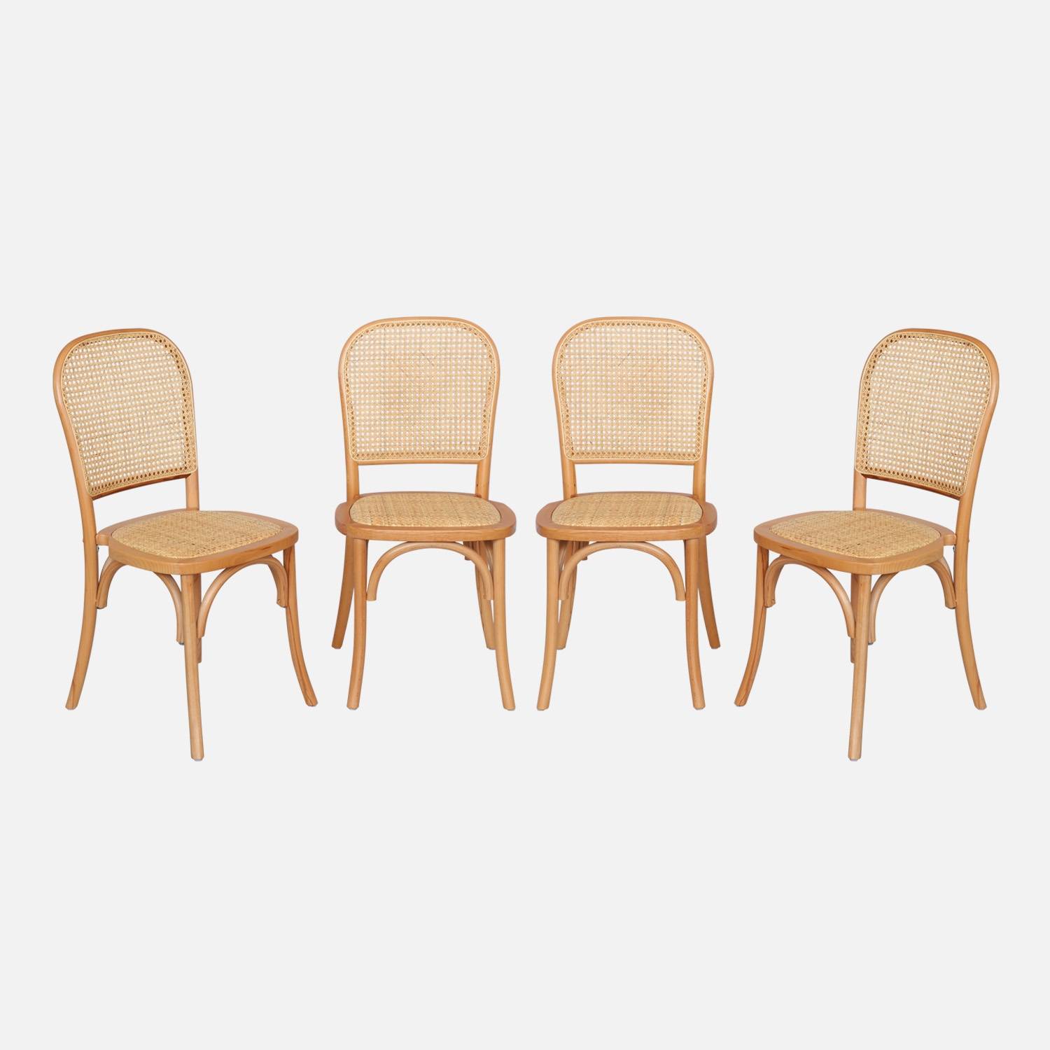 Lot de 4 chaises vintage en bois et rotin, naturel | sweeek