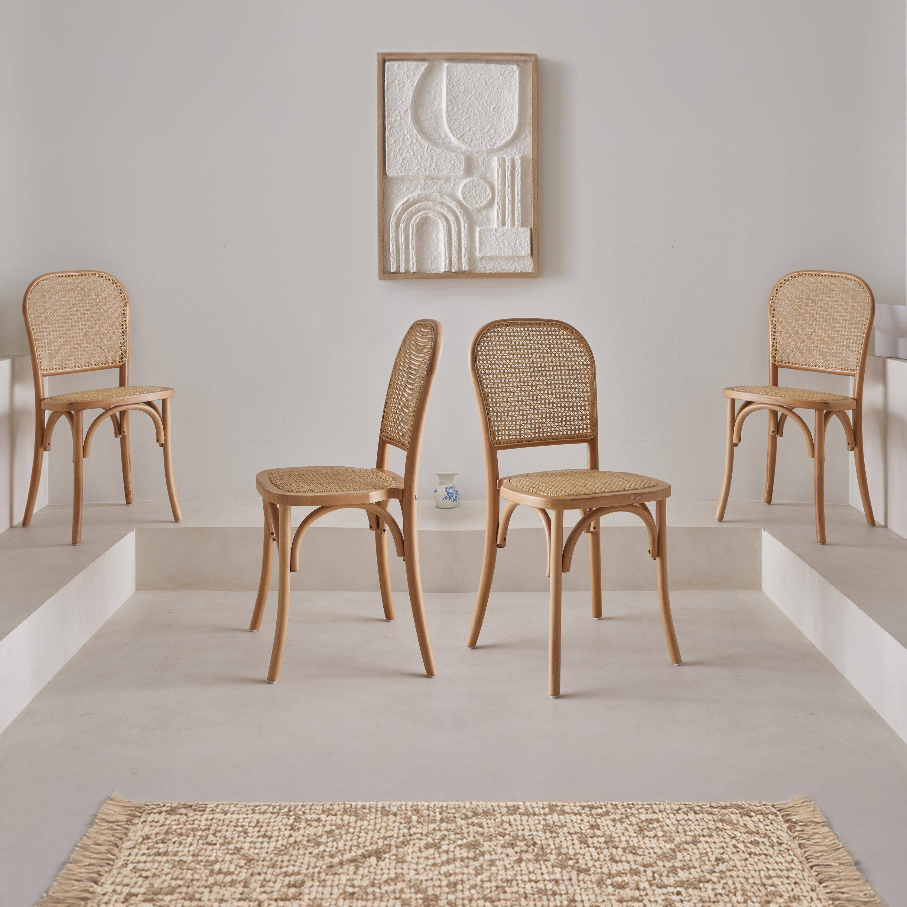 Lot de 4 chaises vintage en bois avec assise et dossier en rotin, coloris  noir, L 44,5 x P 48 x H 89,5cm