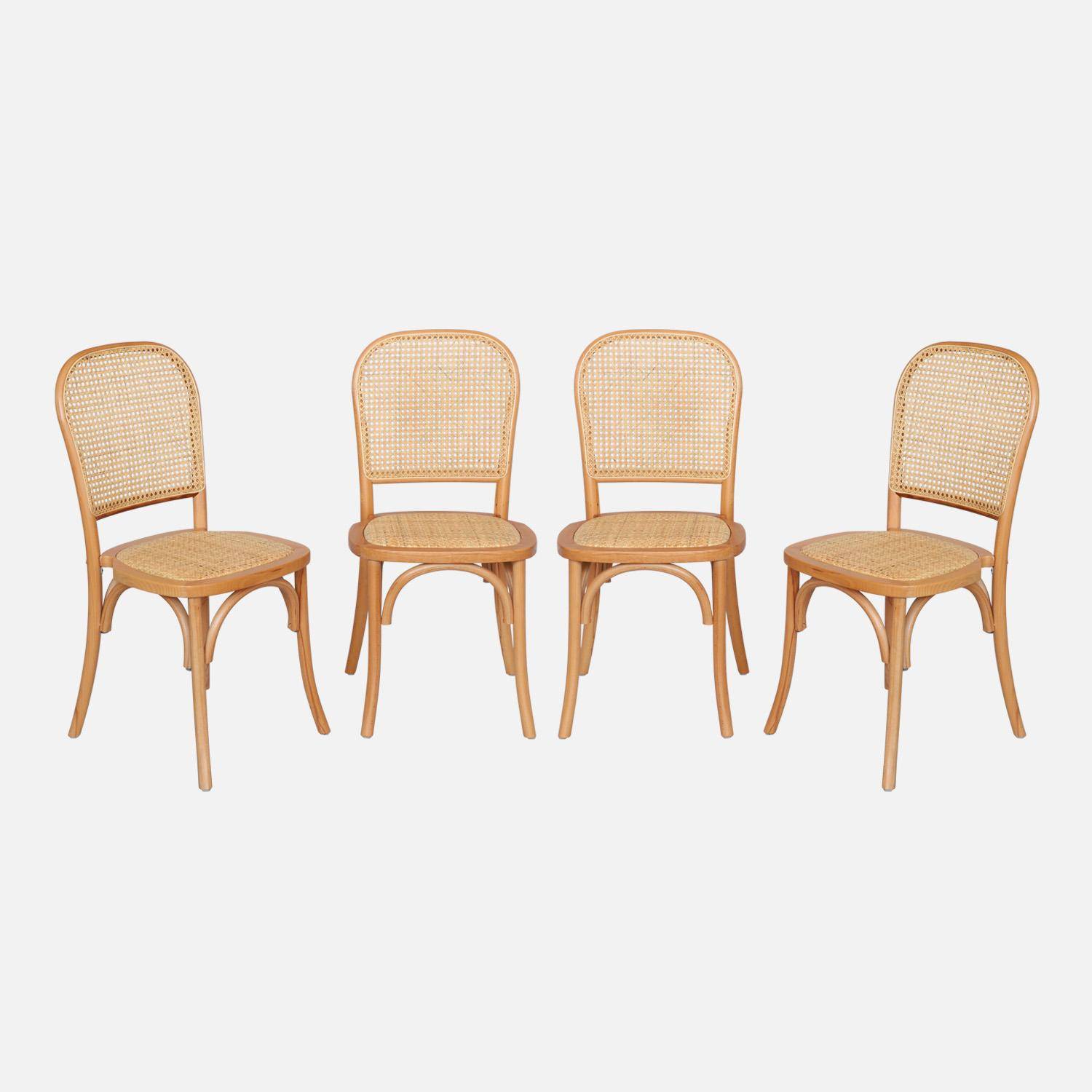 Sillas de madera y ratán vintage, set de 4, Montparnasse, Natural, 44.5x48x89.5 cm Photo2
