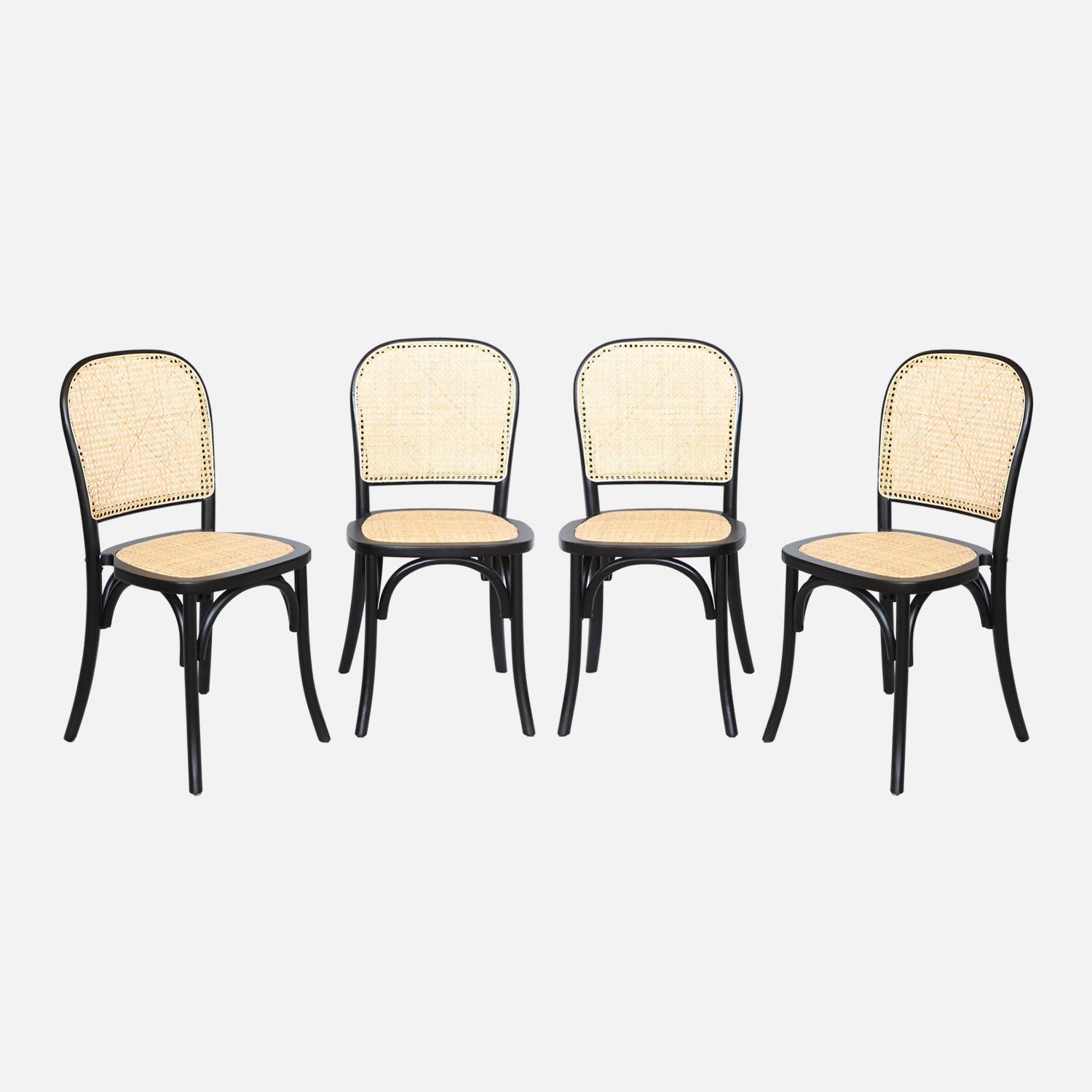 Lot de 4 chaises vintage en bois et rotin, noir| sweeek