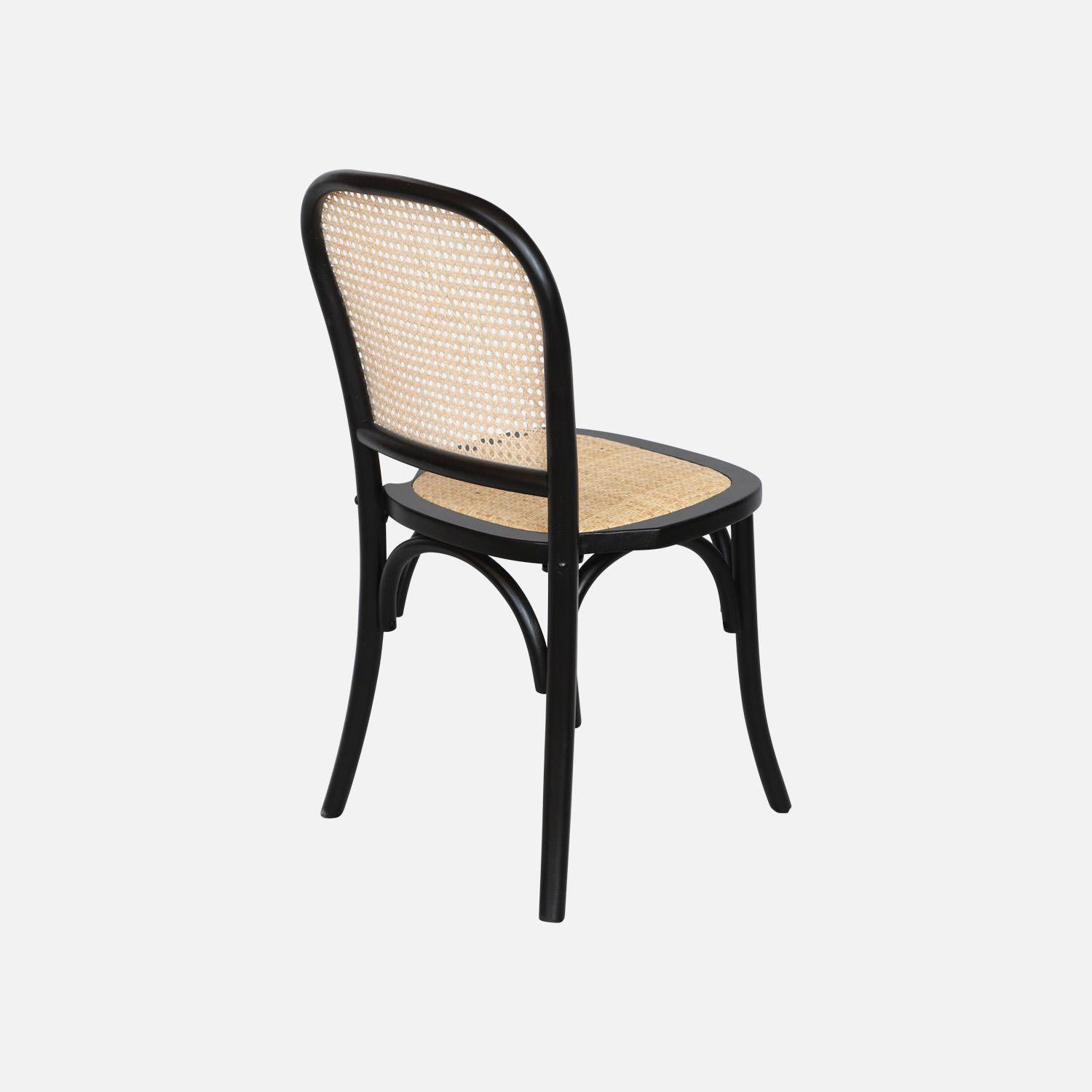 Lot de 4 chaises vintage en bois d'hévéa avec assise et dossier en rotin, coloris noir, L 44,5 x P 48 x H 89,5cm Photo4