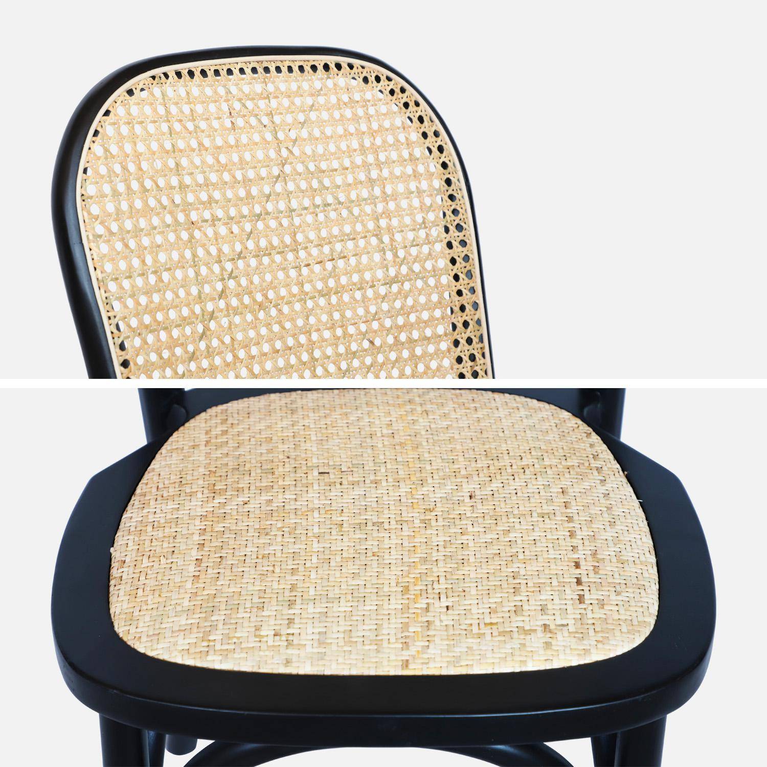 Lot de 4 chaises vintage en bois d'hévéa avec assise et dossier en rotin, coloris noir, L 44,5 x P 48 x H 89,5cm Photo6