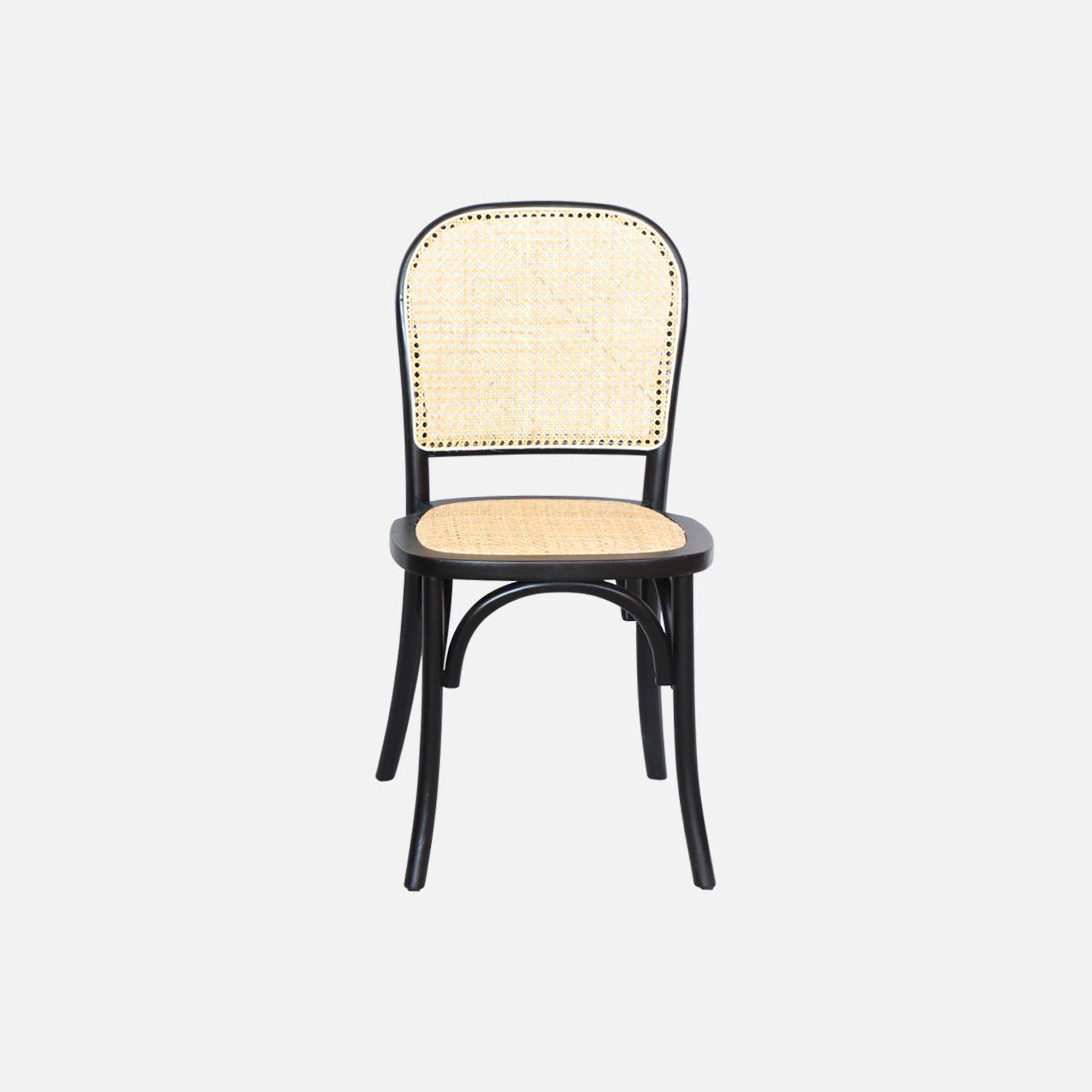Lot de 4 chaises vintage en bois d'hévéa avec assise et dossier en rotin, coloris noir, L 44,5 x P 48 x H 89,5cm Photo3