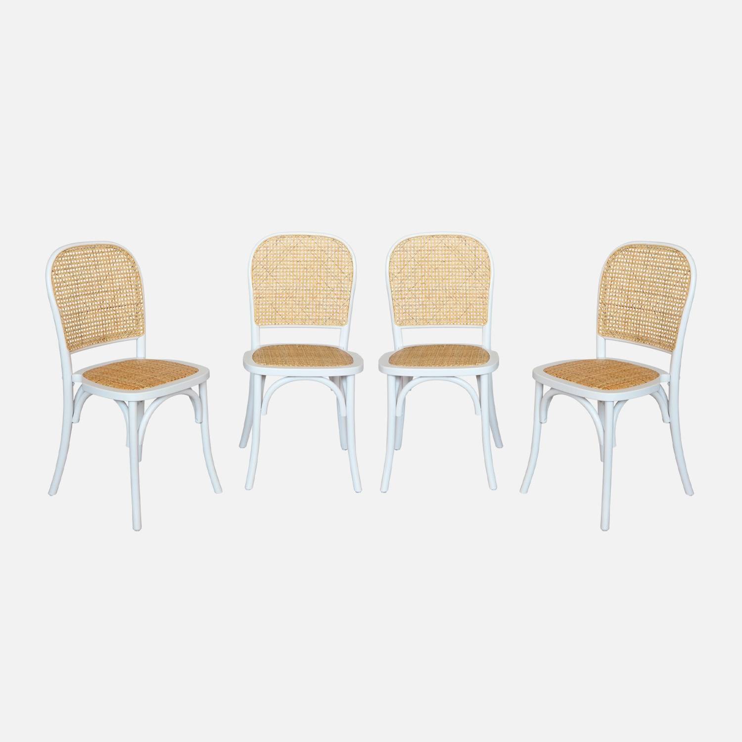 Lot de 4 chaises vintage en bois et rotin, blanc| sweeek