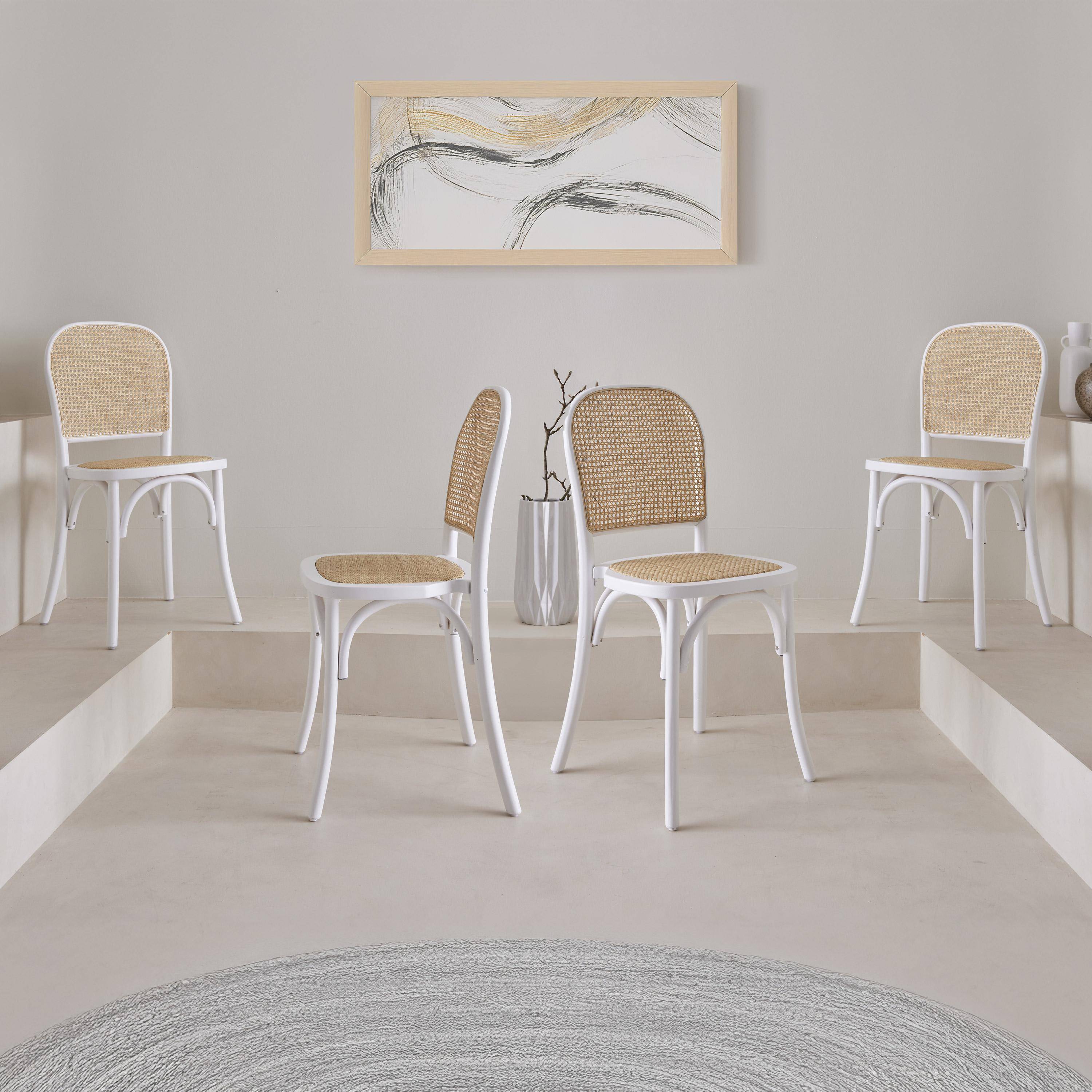 Set van 4 vintage houten stoelen met zitting en rugleuning van rotan, kleur wit, L 44,5 x D 48 x H 89,5 cm Photo1