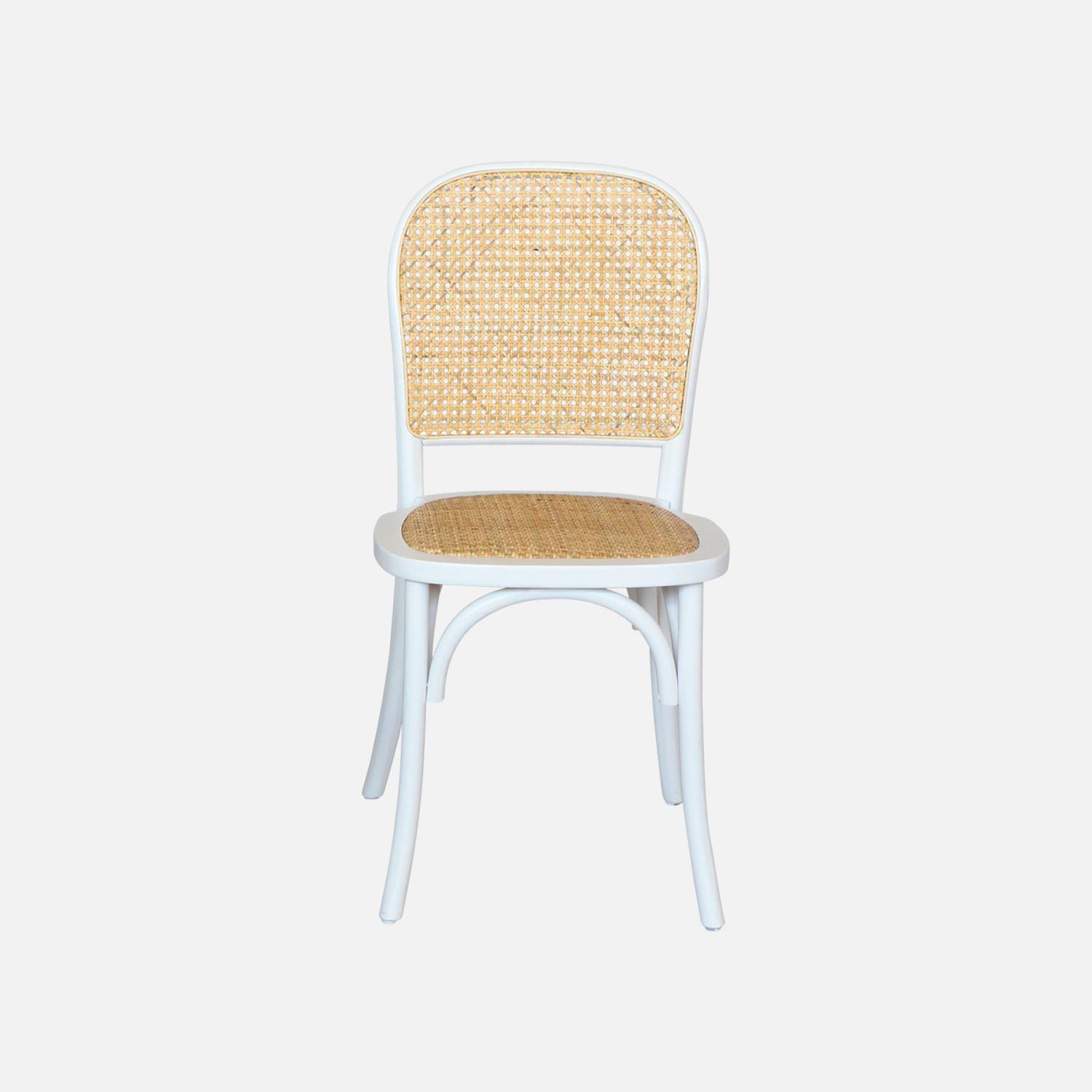 Set van 4 vintage houten stoelen met zitting en rugleuning van rotan, kleur wit, L 44,5 x D 48 x H 89,5 cm Photo3