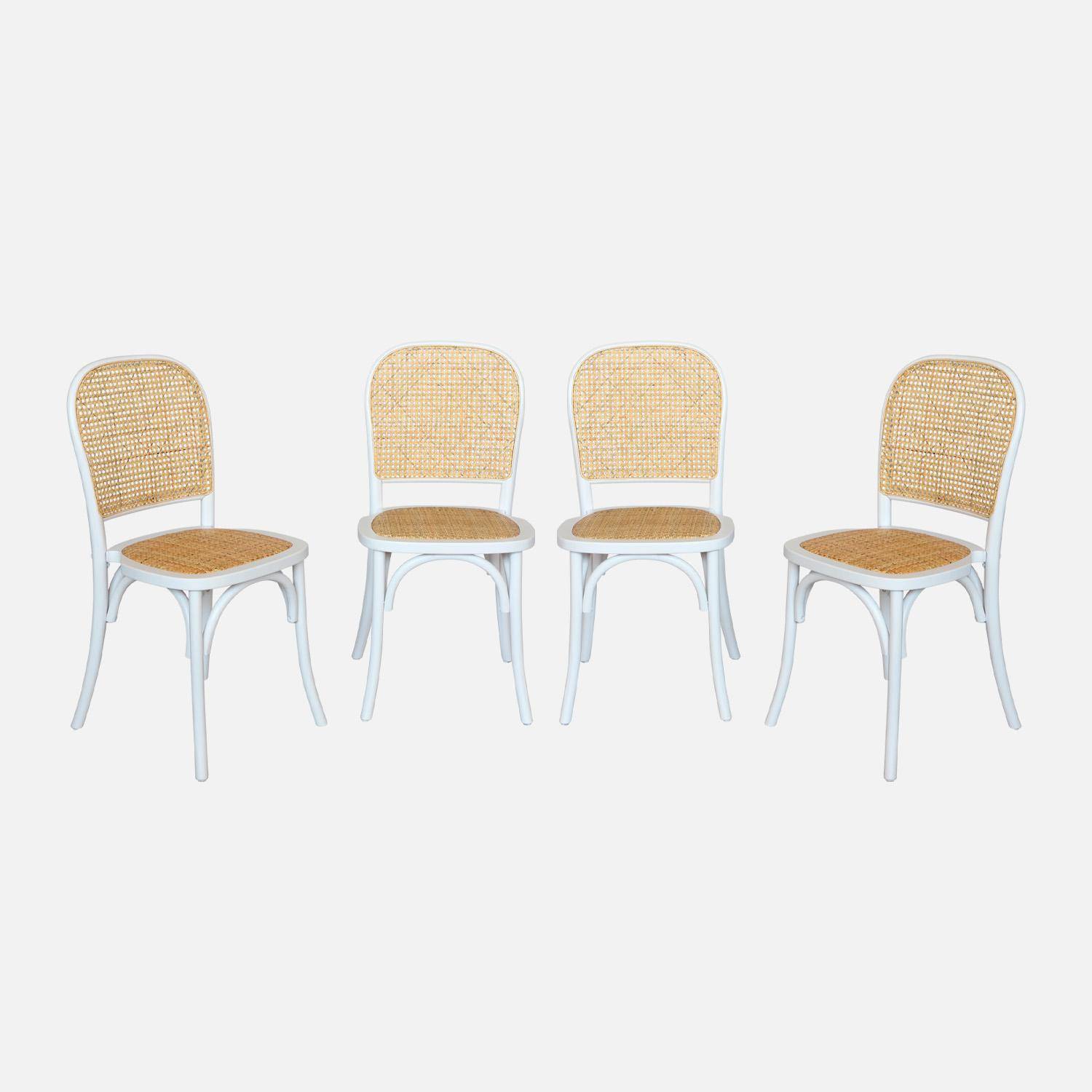 Set van 4 vintage houten stoelen met zitting en rugleuning van rotan, kleur wit, L 44,5 x D 48 x H 89,5 cm Photo2