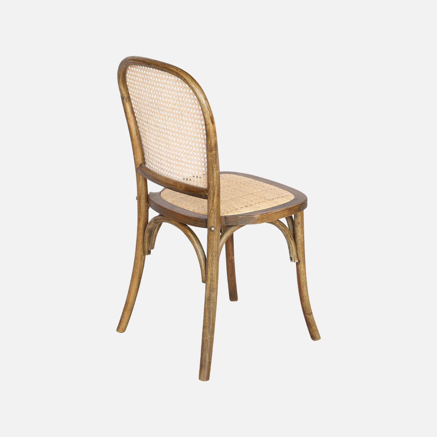 Set van 4 vintage houten stoelen met zitting en rugleuning van rotan, verouderde bruine kleur, L 44,5 x D 48 x H 89,5 cm. Photo3