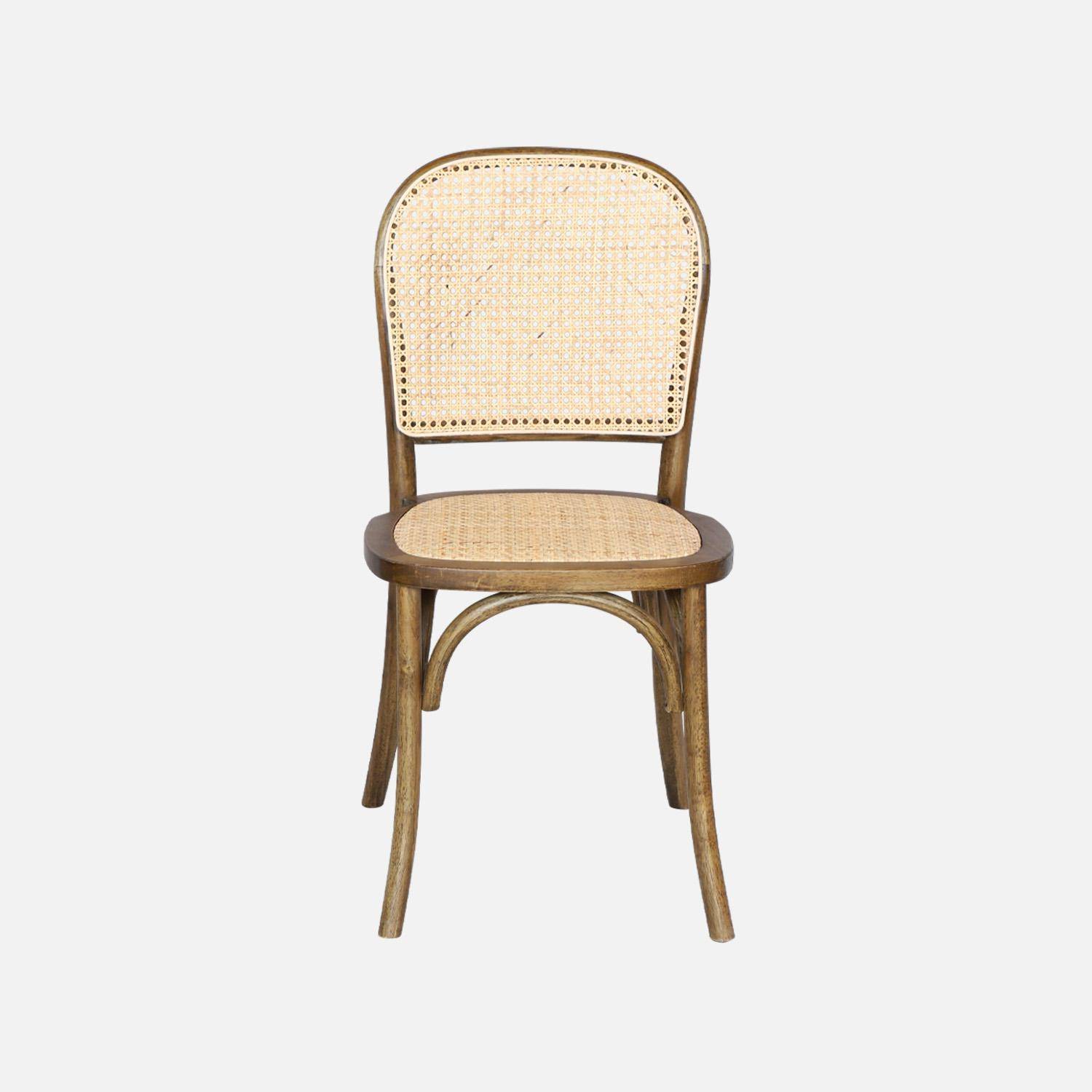 Set van 4 vintage houten stoelen met zitting en rugleuning van rotan, verouderde bruine kleur, L 44,5 x D 48 x H 89,5 cm. Photo4