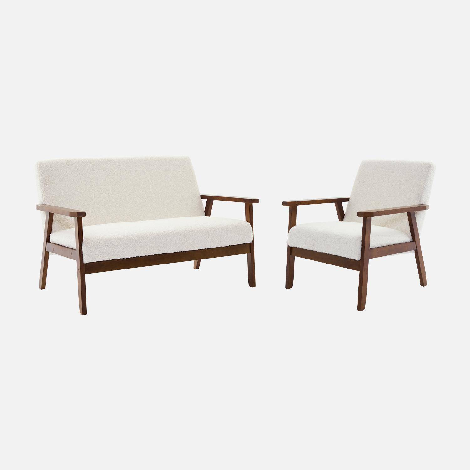 Armchair and 2-seater sofa in hevea wood, Isak boucle set, Off-White Boucle, 114x69.5x73 cm Photo1