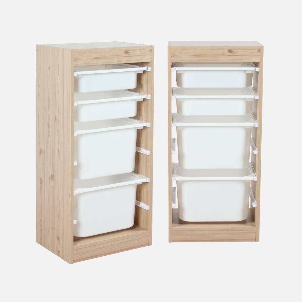 Zestaw 2 mebli do przechowywania dla dzieci z 4 pojemnikami, naturalny