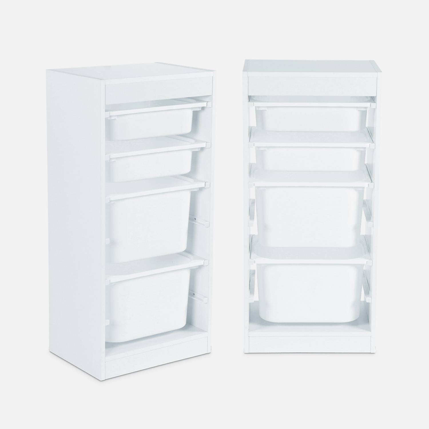 Lot de 2 meubles de rangement enfant 4 bacs de rangement, blanc| sweeek