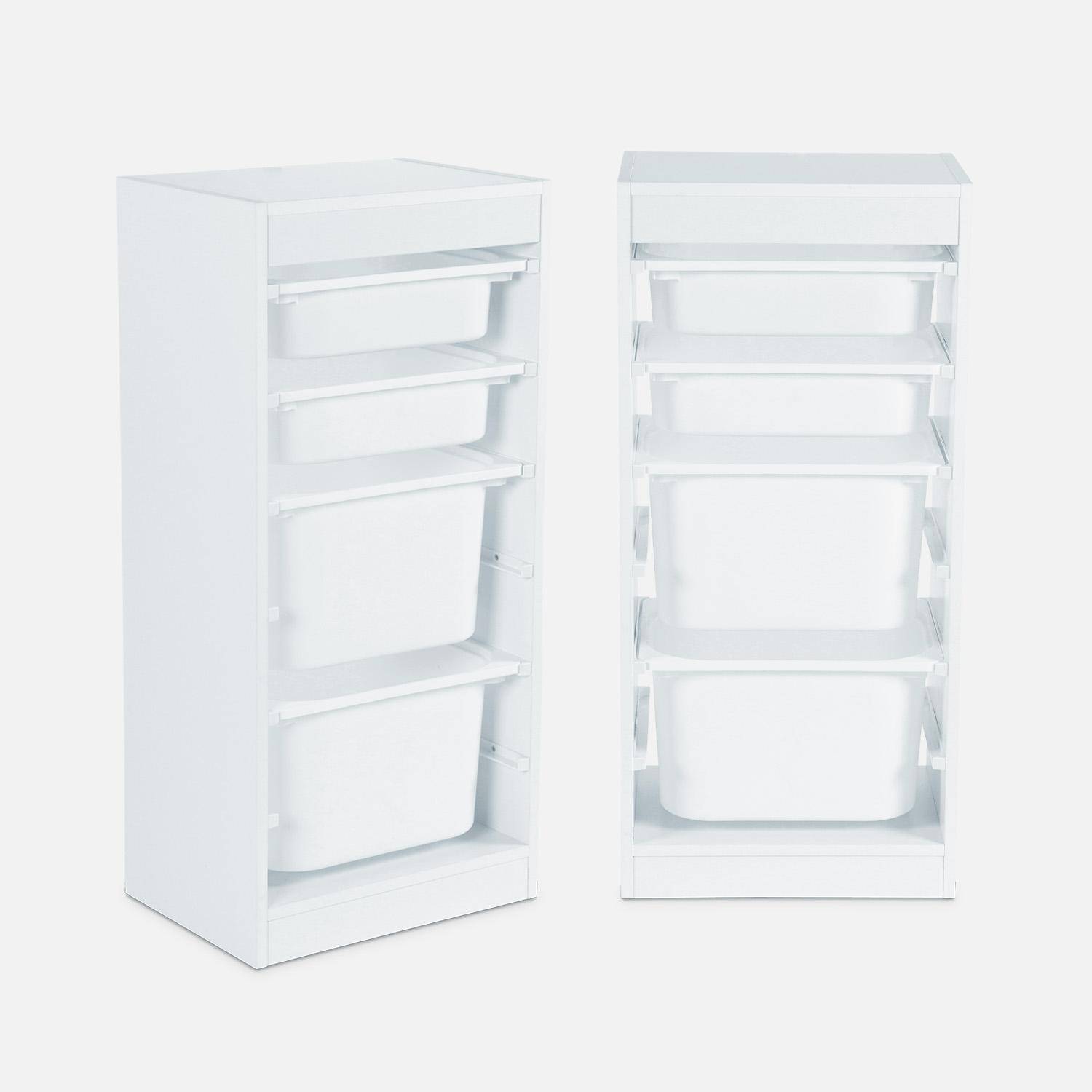 Meuble de rangement enfant 4 bacs de rangement, 41,5 x 30 x 89cm (Lot de 2) blanc Photo1