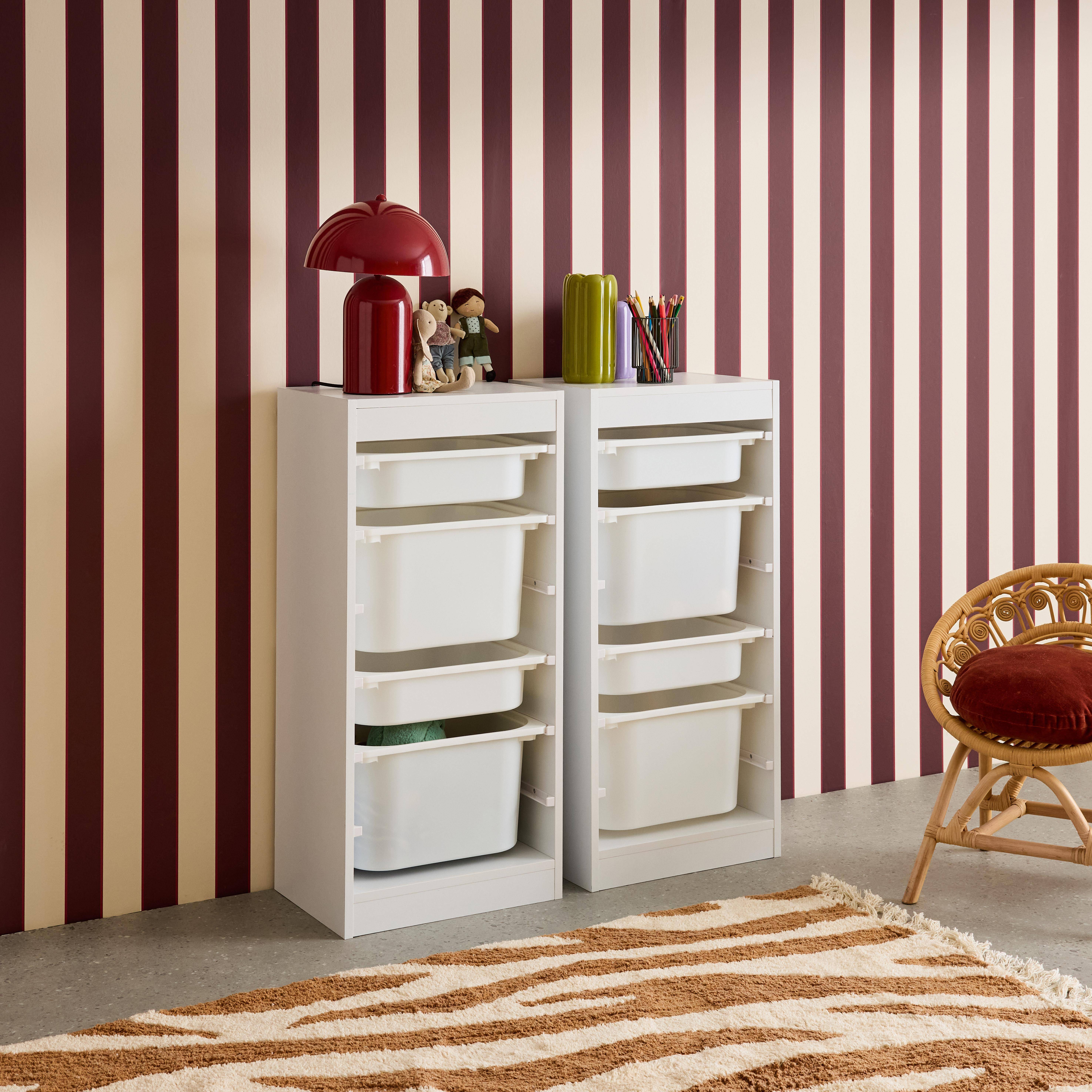 Set di 2 mobili per bambini con 4 contenitori, Sora x2, Bianco, 41.5x30x89 cm Photo2