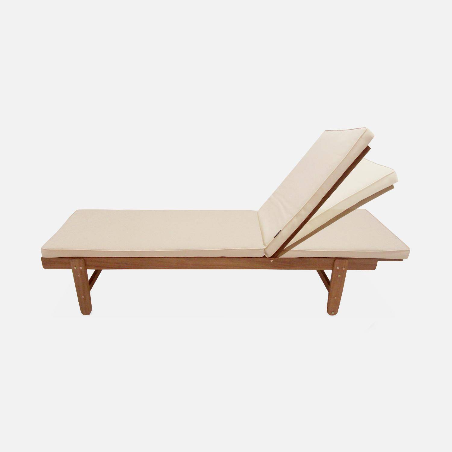 Pair of multi-position wooden sun loungers with wheels, Arequipa, 190x60x88 cm Photo3