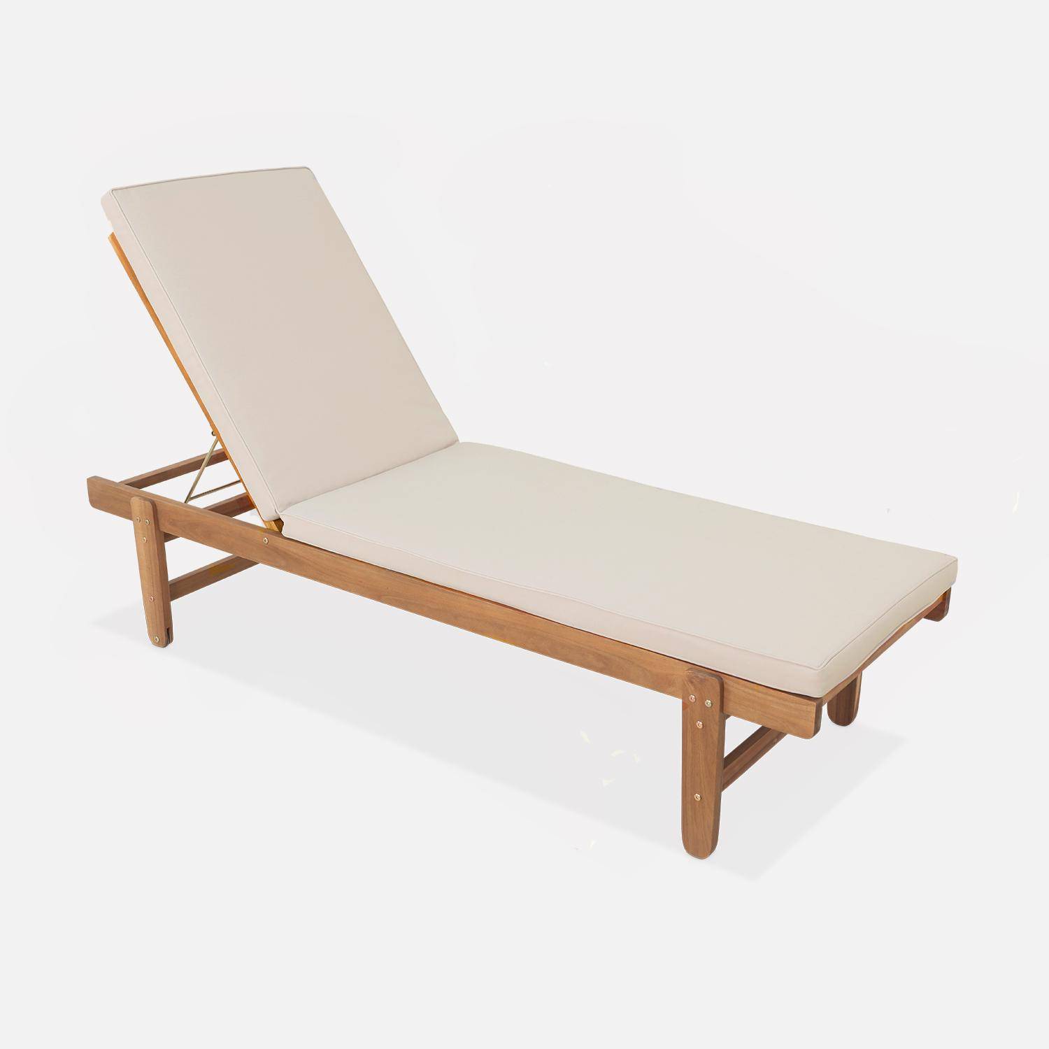 Pair of multi-position wooden sun loungers with wheels, Arequipa, 190x60x88 cm Photo2
