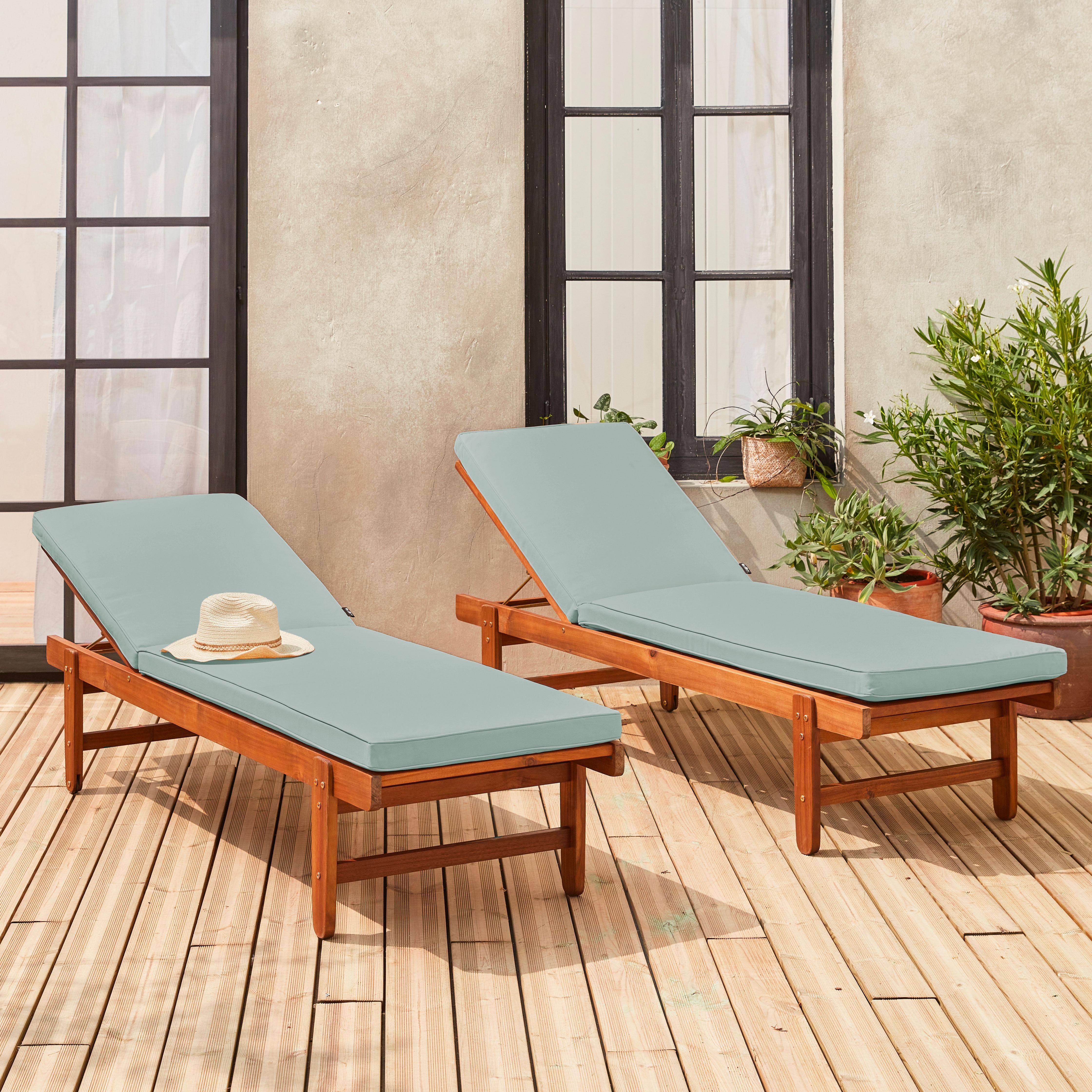 Pair of multi-position wooden sun loungers with wheels, Arequipa, Khaki Green, 190x60x88 cm Photo1