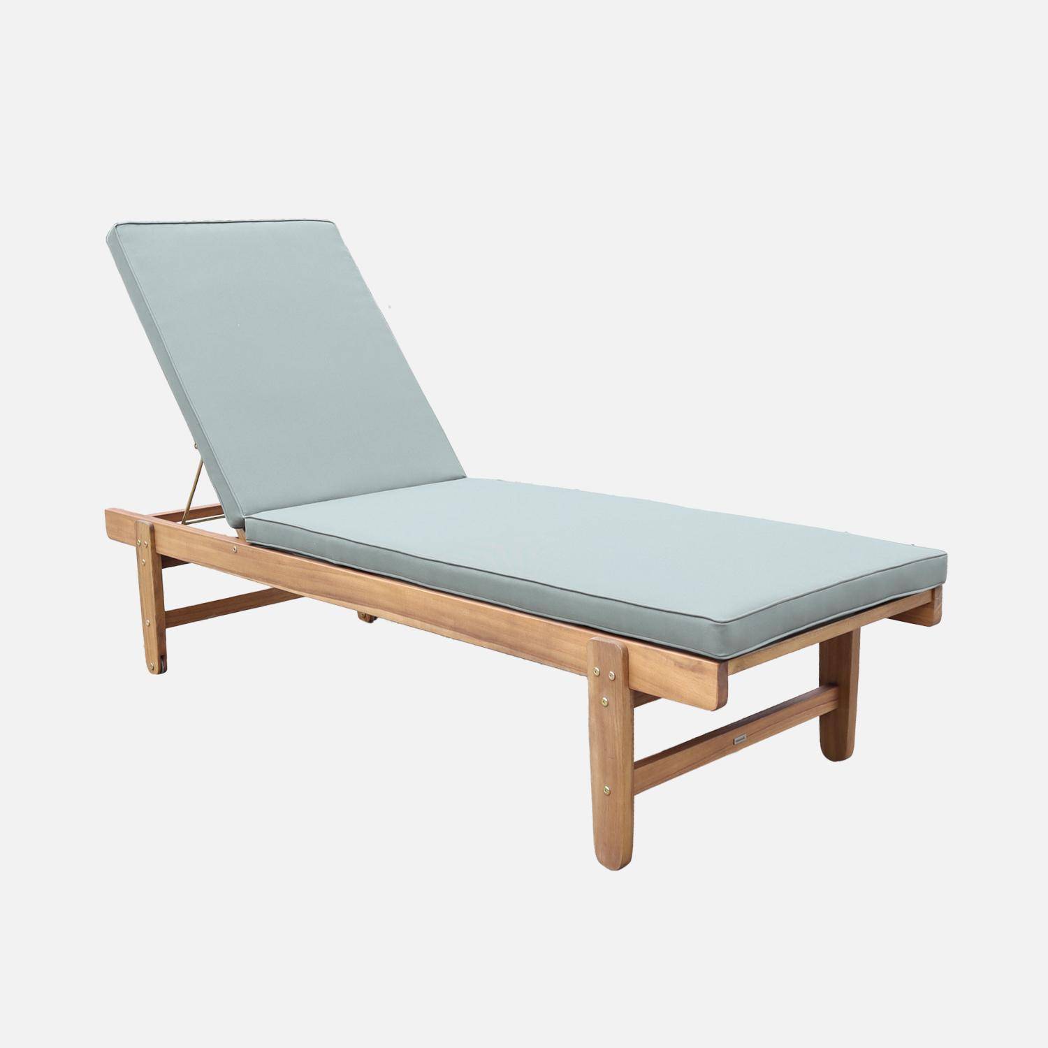 Pair of multi-position wooden sun loungers with wheels, Arequipa, Khaki Green, 190x60x88 cm Photo4