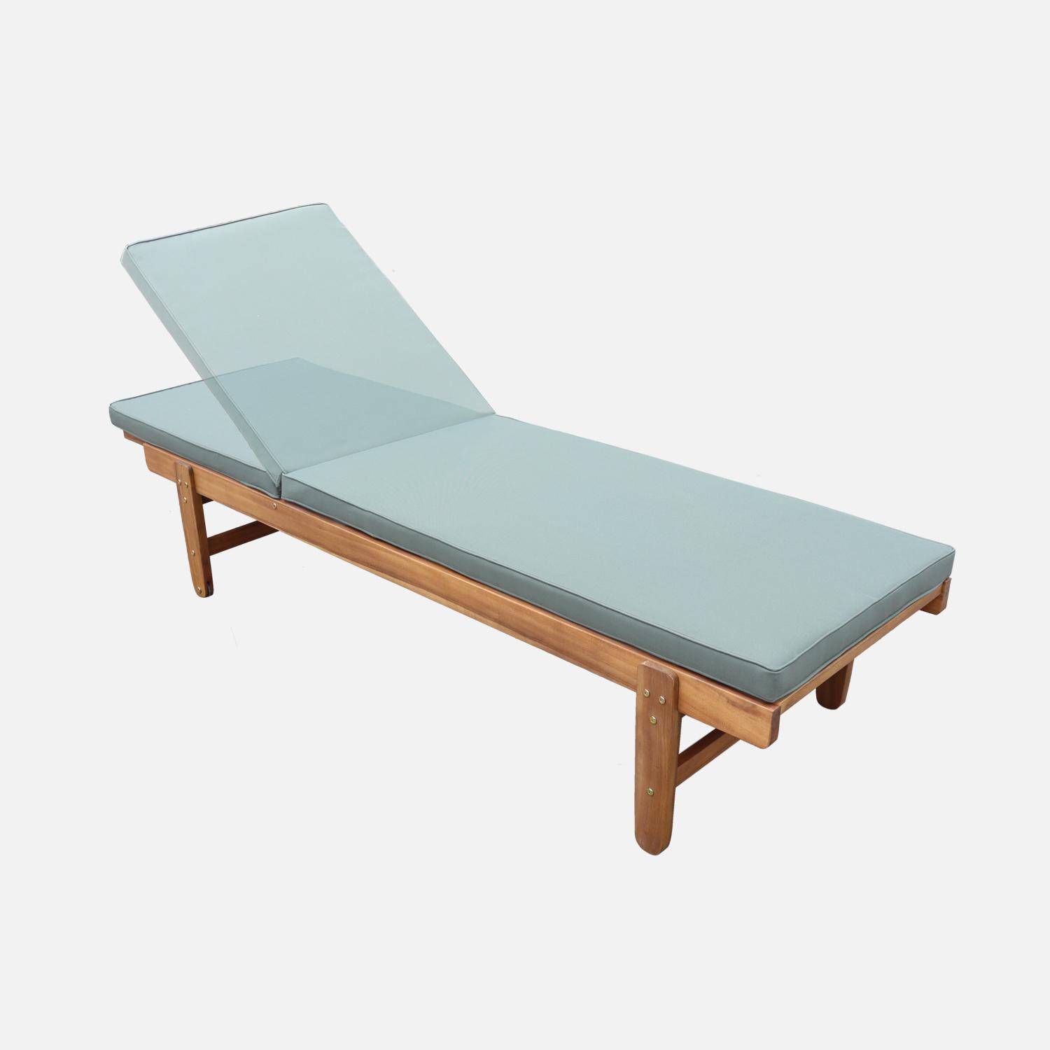 Pair of multi-position wooden sun loungers with wheels, Arequipa, Khaki Green, 190x60x88 cm Photo5