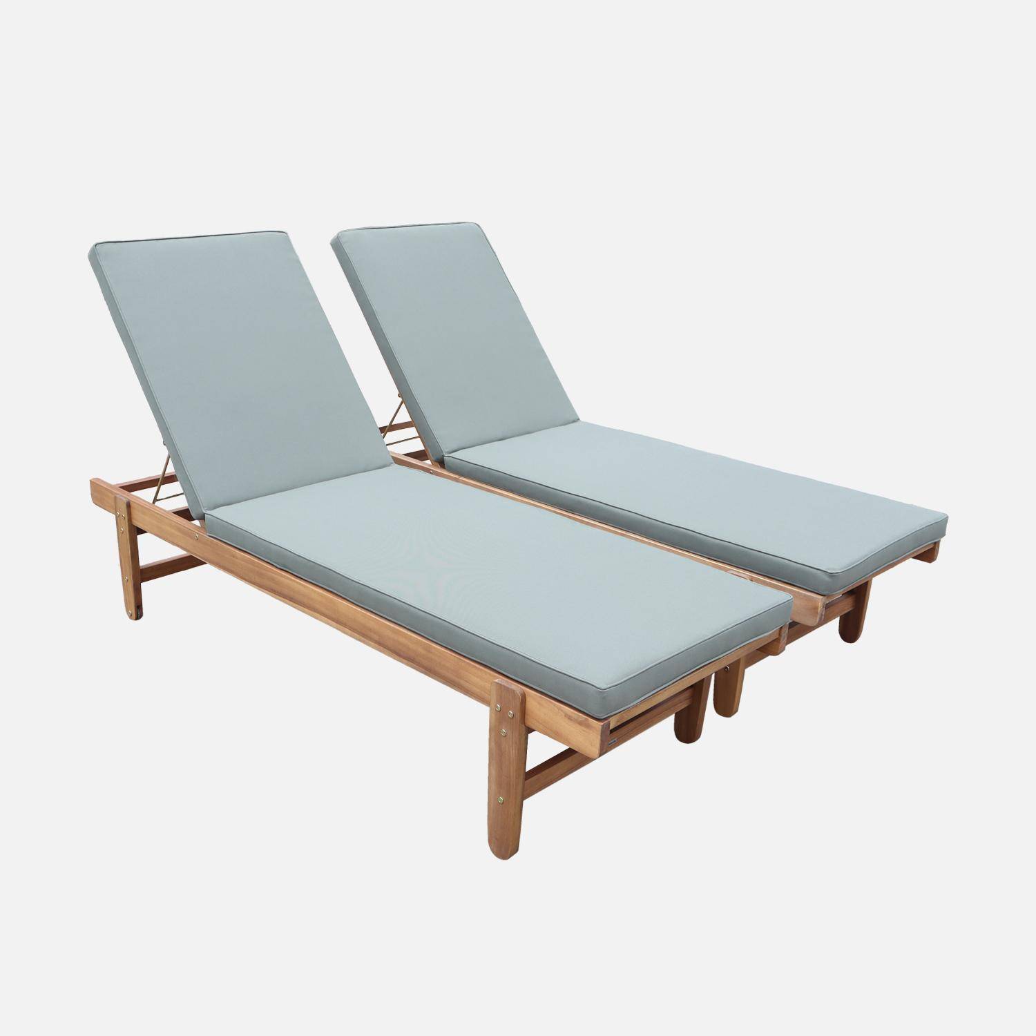 Pair of multi-position wooden sun loungers with wheels, Arequipa, Khaki Green, 190x60x88 cm Photo3